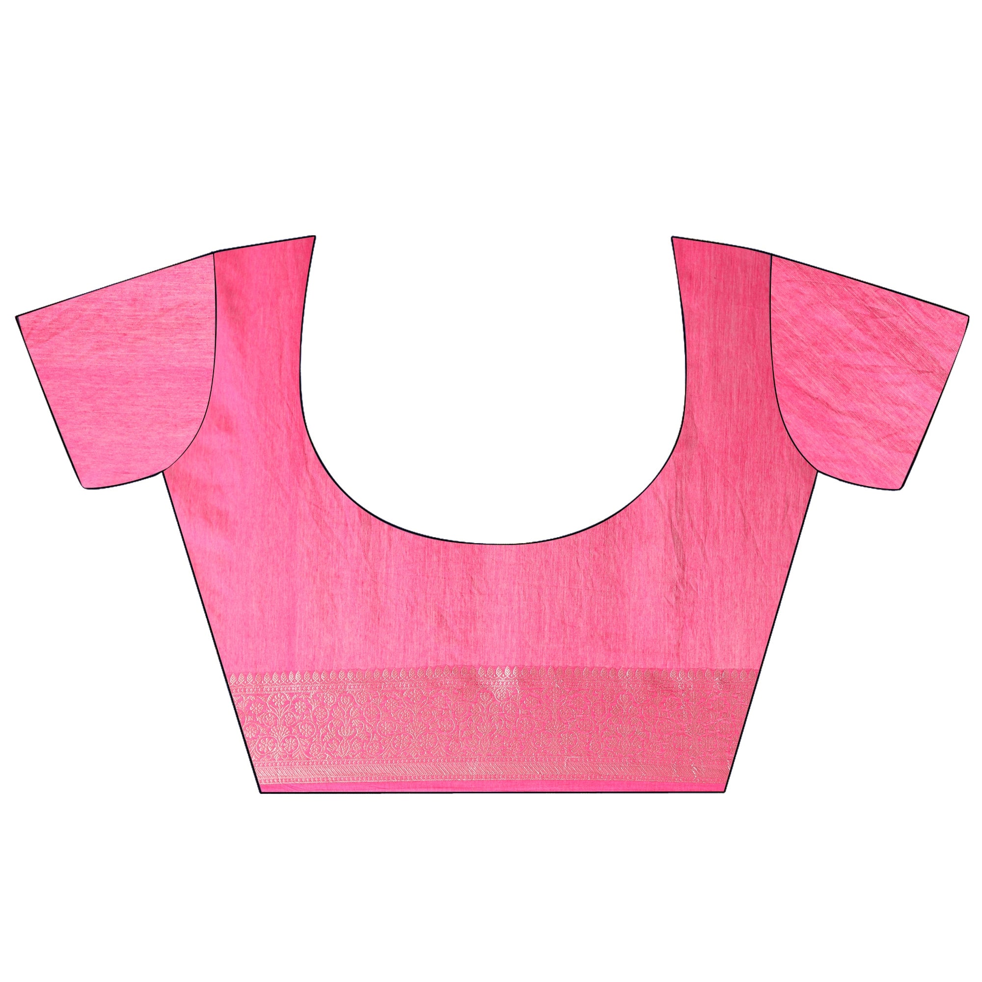 Cotton Silk Banarasi Saree With Unstitched Blouse - Hot Pink
