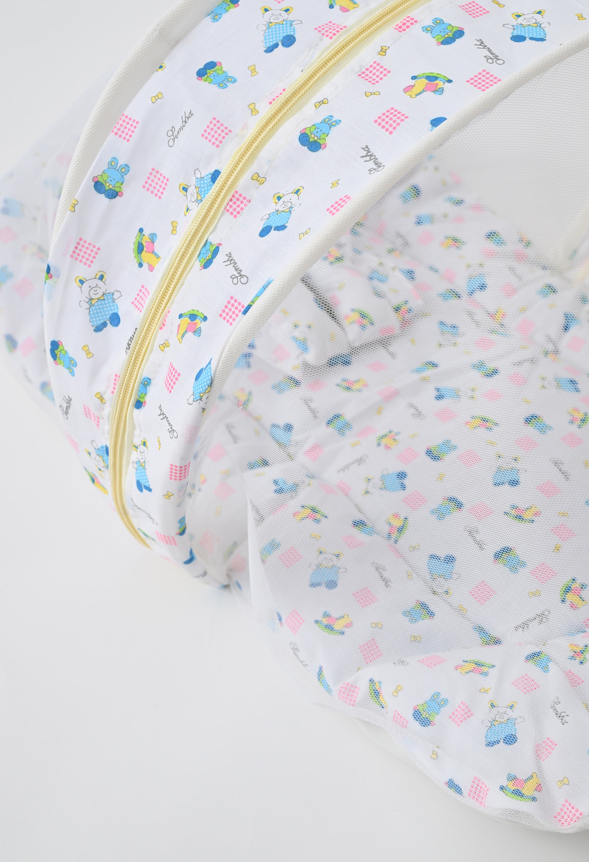 Unisex 5-Piece Newborn Baby Bedding Combo Set - Printed Mattress with Mosquito Net, Sleeping Bag, and Bolsters