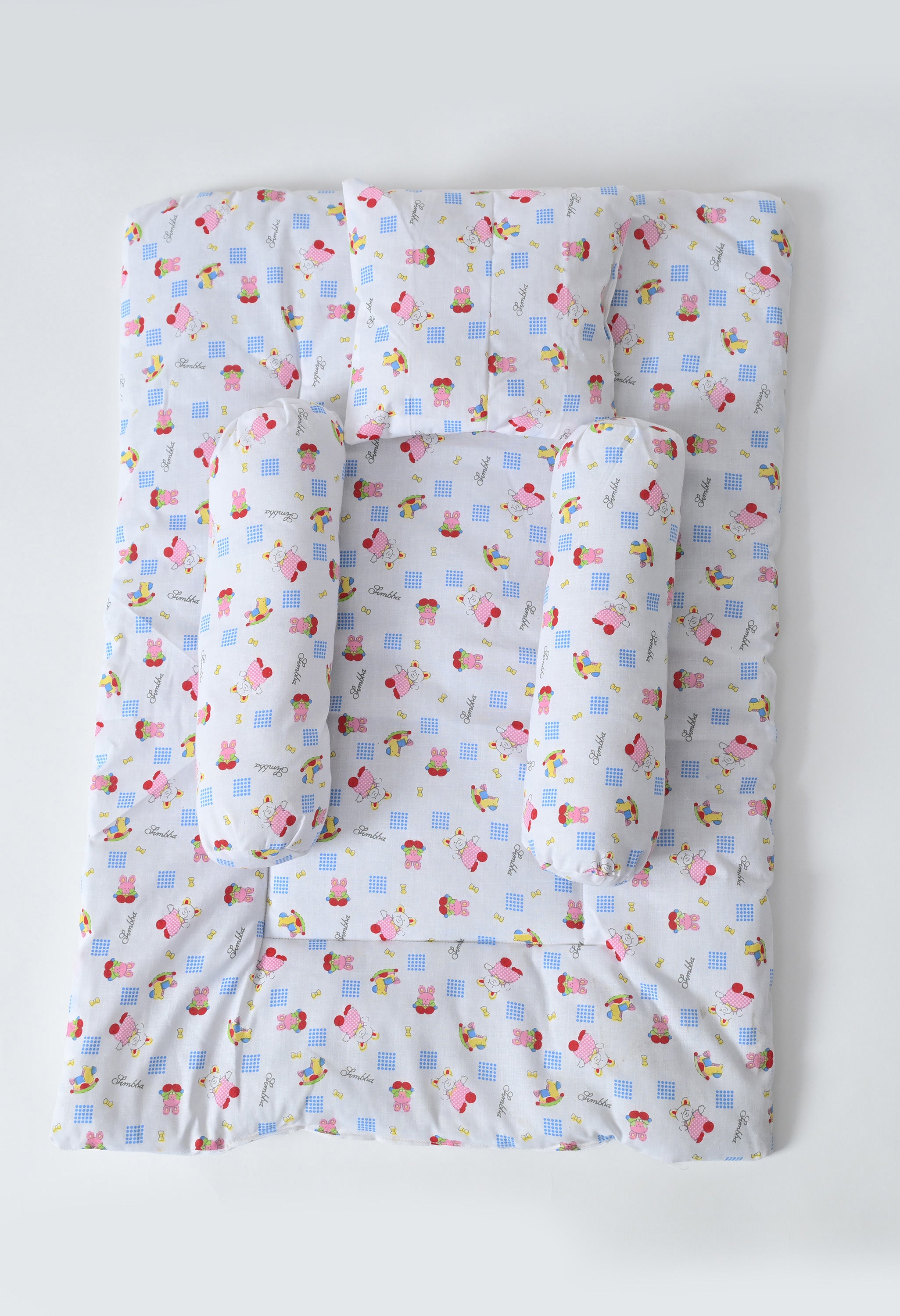 Unisex 5-Piece Newborn Baby Bedding Combo Set - Printed Mattress with Mosquito Net, Sleeping Bag, and Bolsters