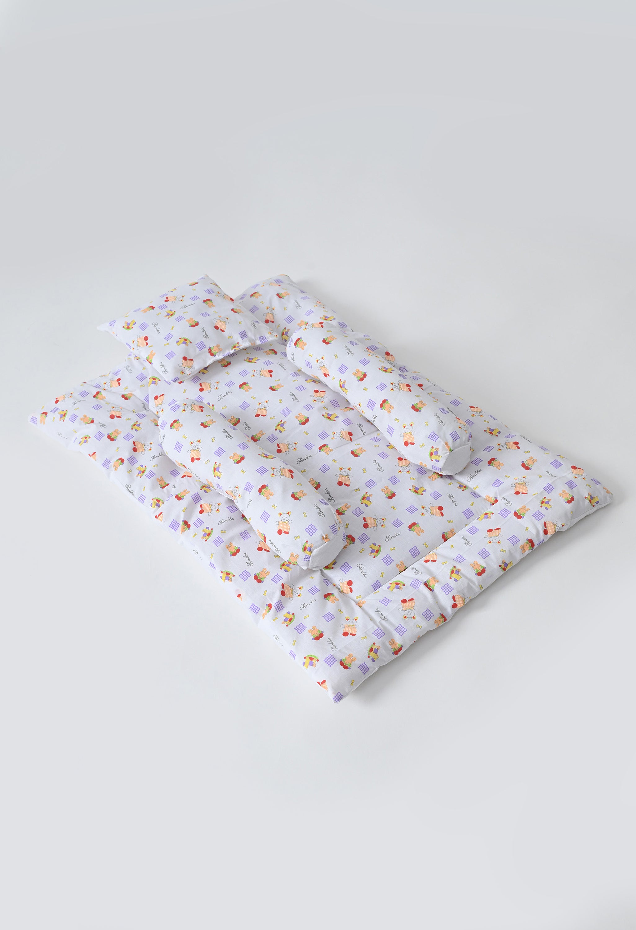Unisex 5-Piece Newborn Baby Bedding Combo Set - Printed Mattress with Mosquito Net, Sleeping Bag, and Bolsters