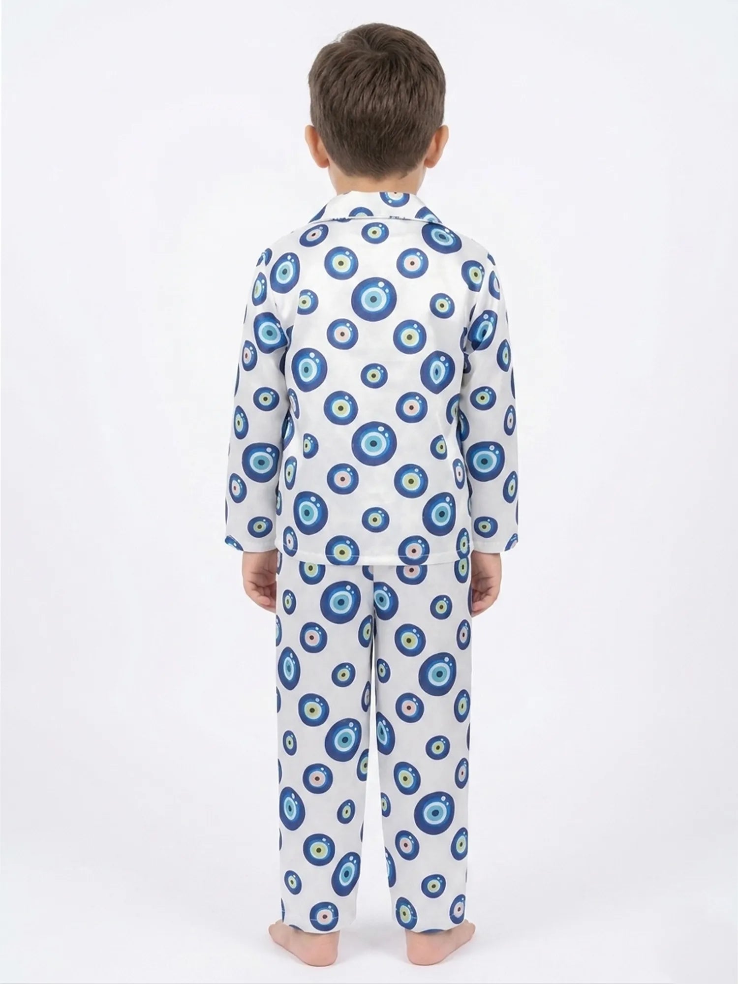 Boys' Evil Eye Printed Premium Satin Night Suit – Full Sleeve Shirt & Pajama Se