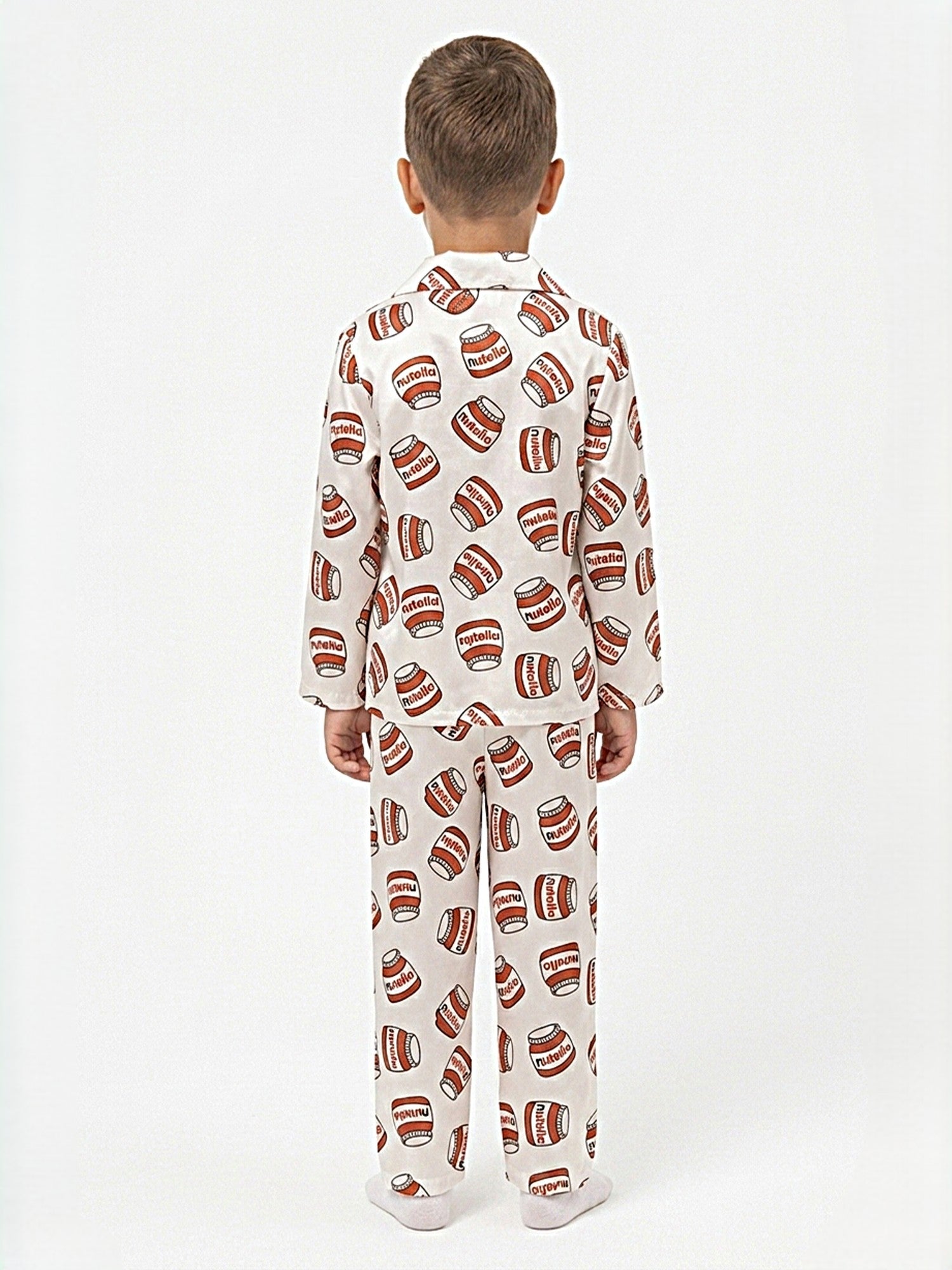 Kids' Satin Nutella Print Night Suit – White & Red