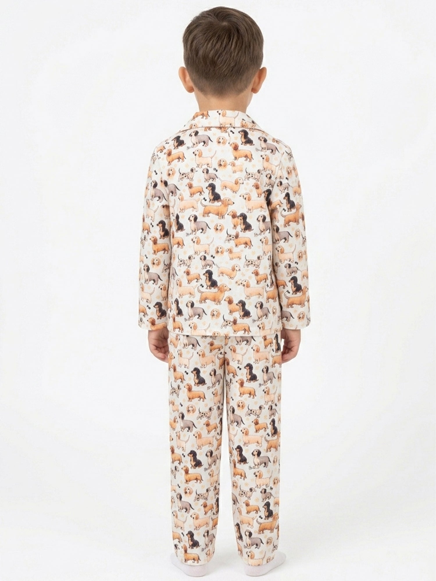 Kids' Satin Dog Print Night Suit Set – Cream