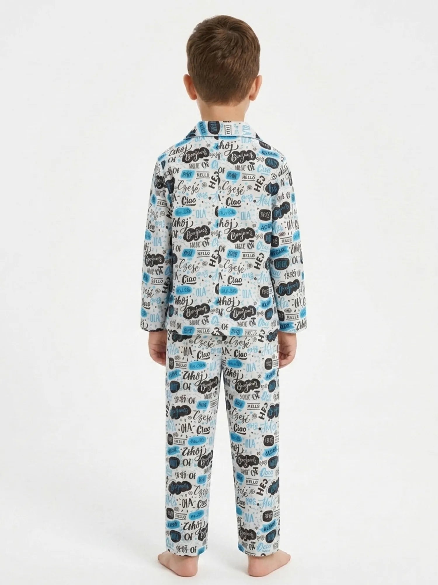 Kids' Satin "Hello" Multilingual Print Night Suit
