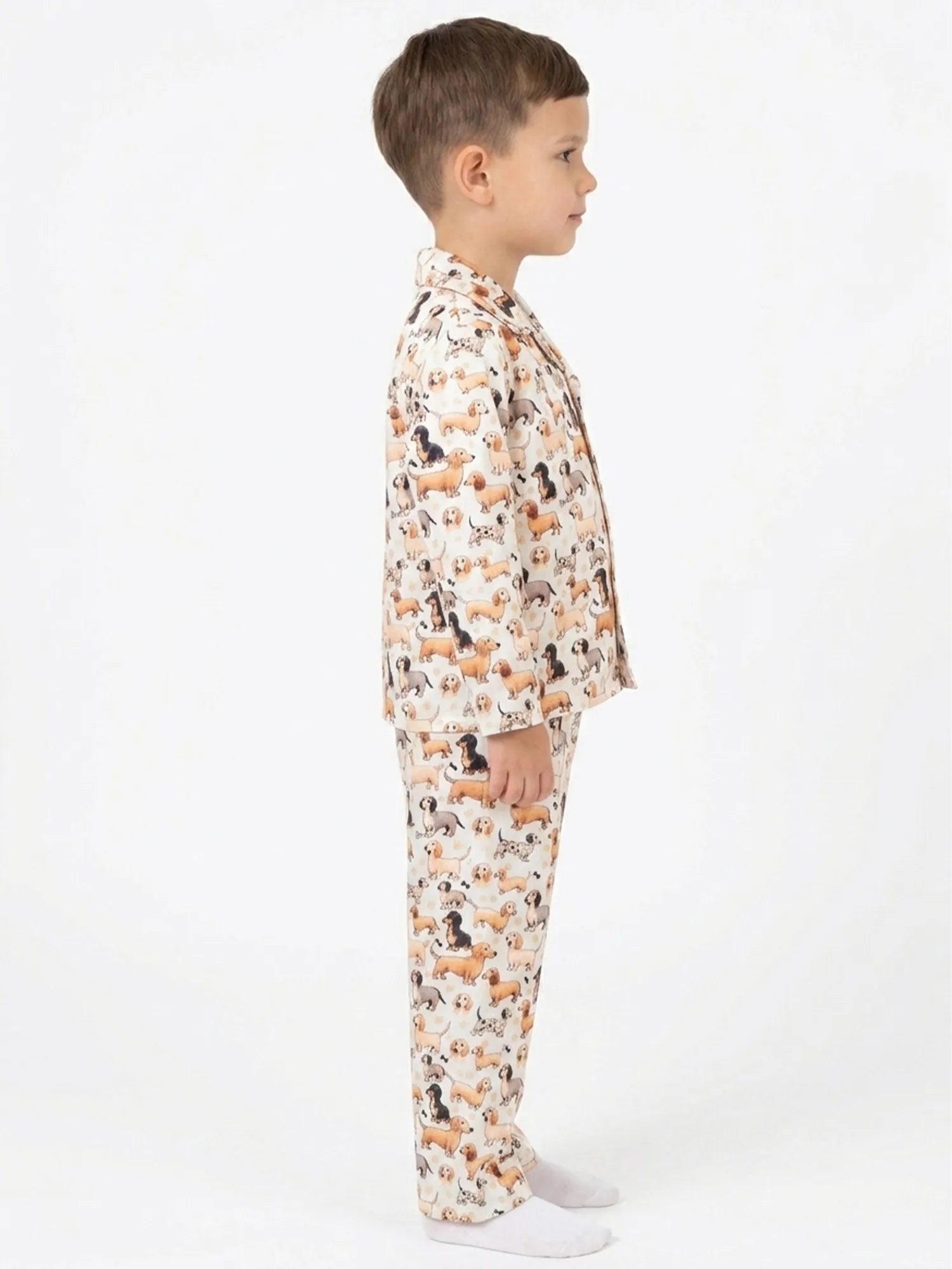 Kids' Satin Dog Print Night Suit Set – Cream