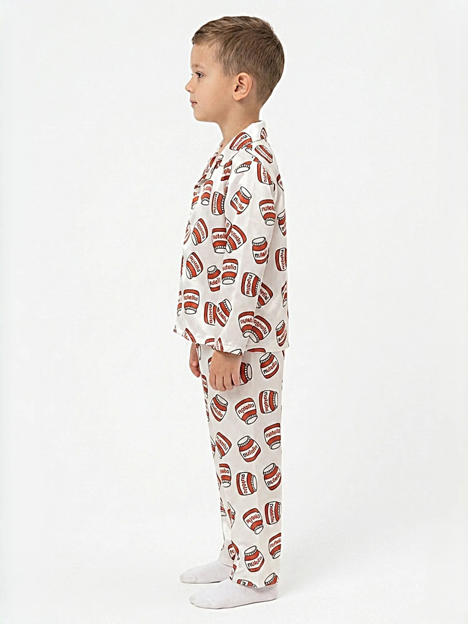 Kids' Satin Nutella Print Night Suit – White & Red
