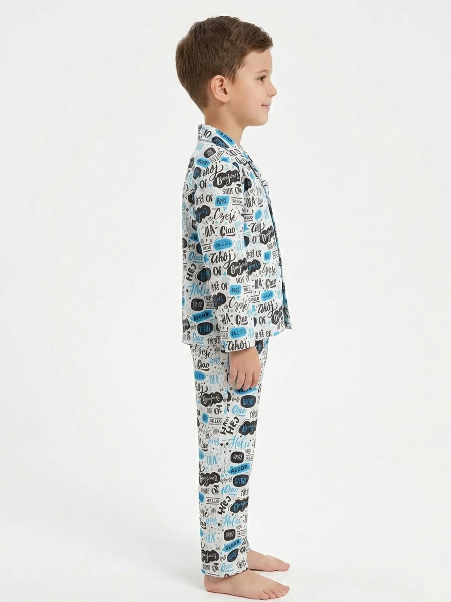 Kids' Satin "Hello" Multilingual Print Night Suit
