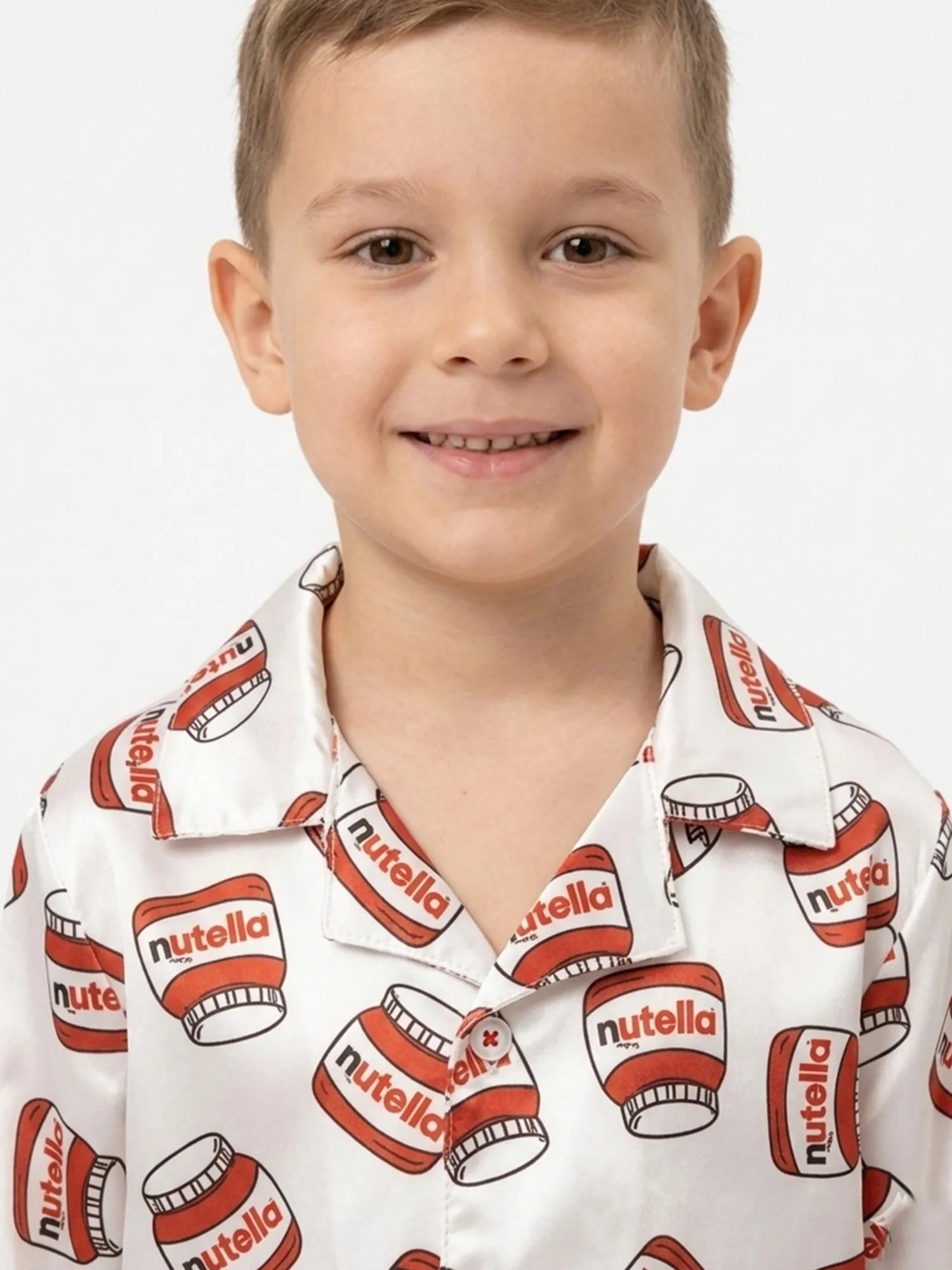Kids' Satin Nutella Print Night Suit – White & Red