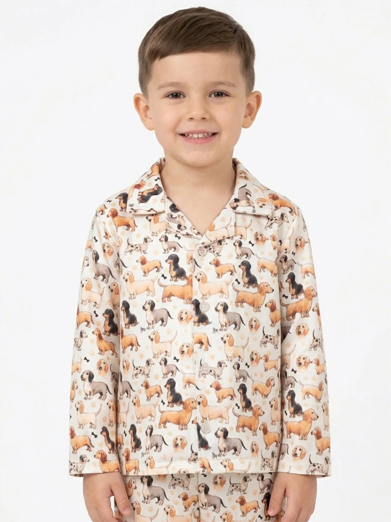 Kids' Satin Dog Print Night Suit Set – Cream