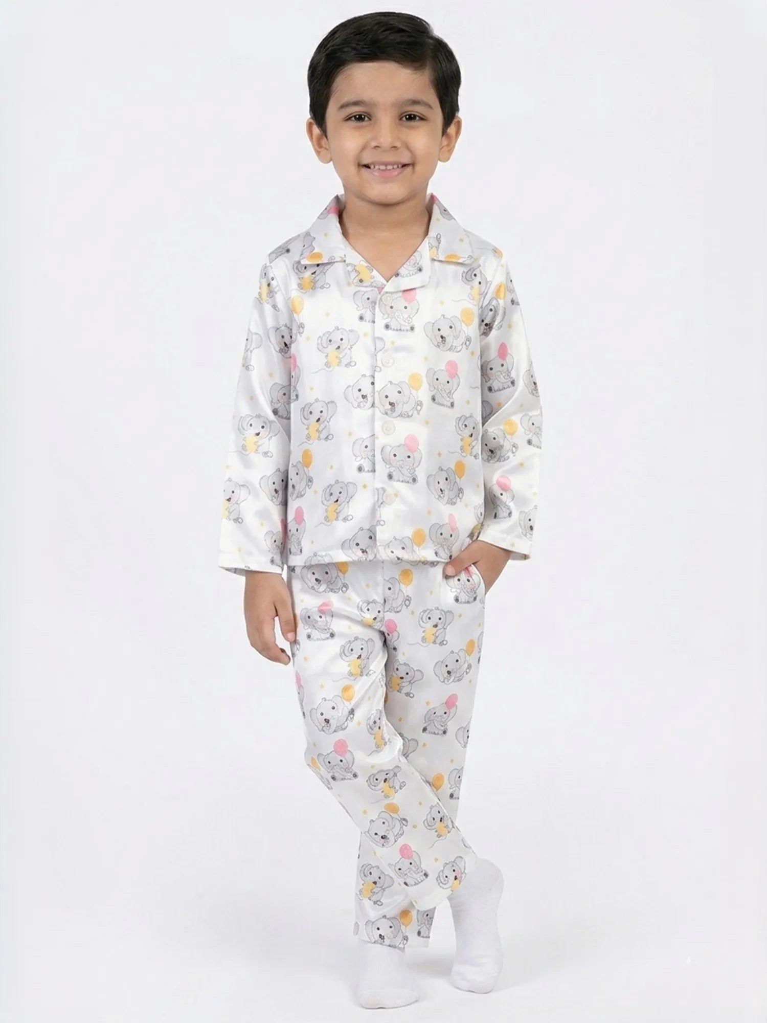 Kids' Satin Elephant & Balloon Print Night Suit