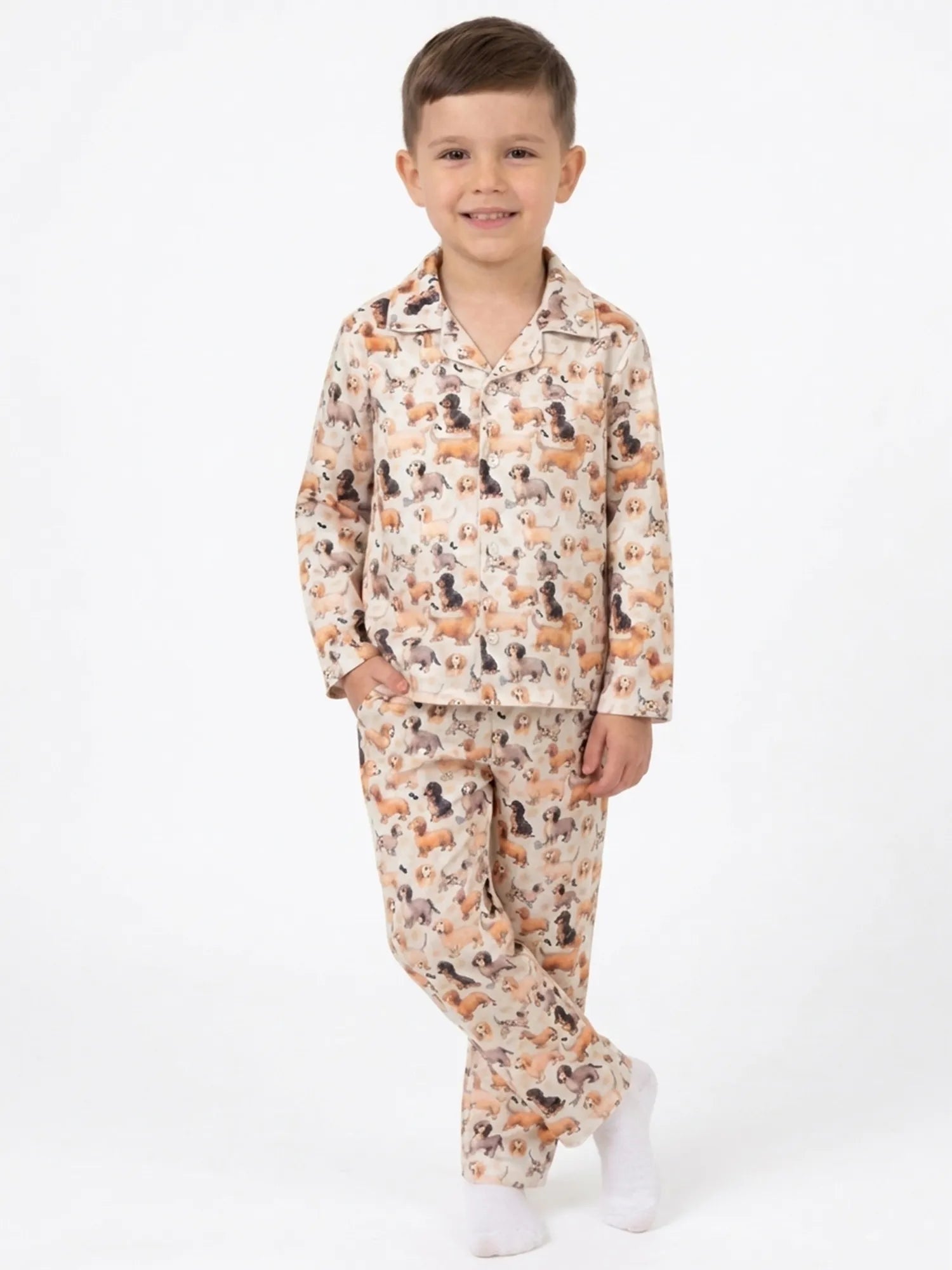 Kids' Satin Dog Print Night Suit Set – Cream