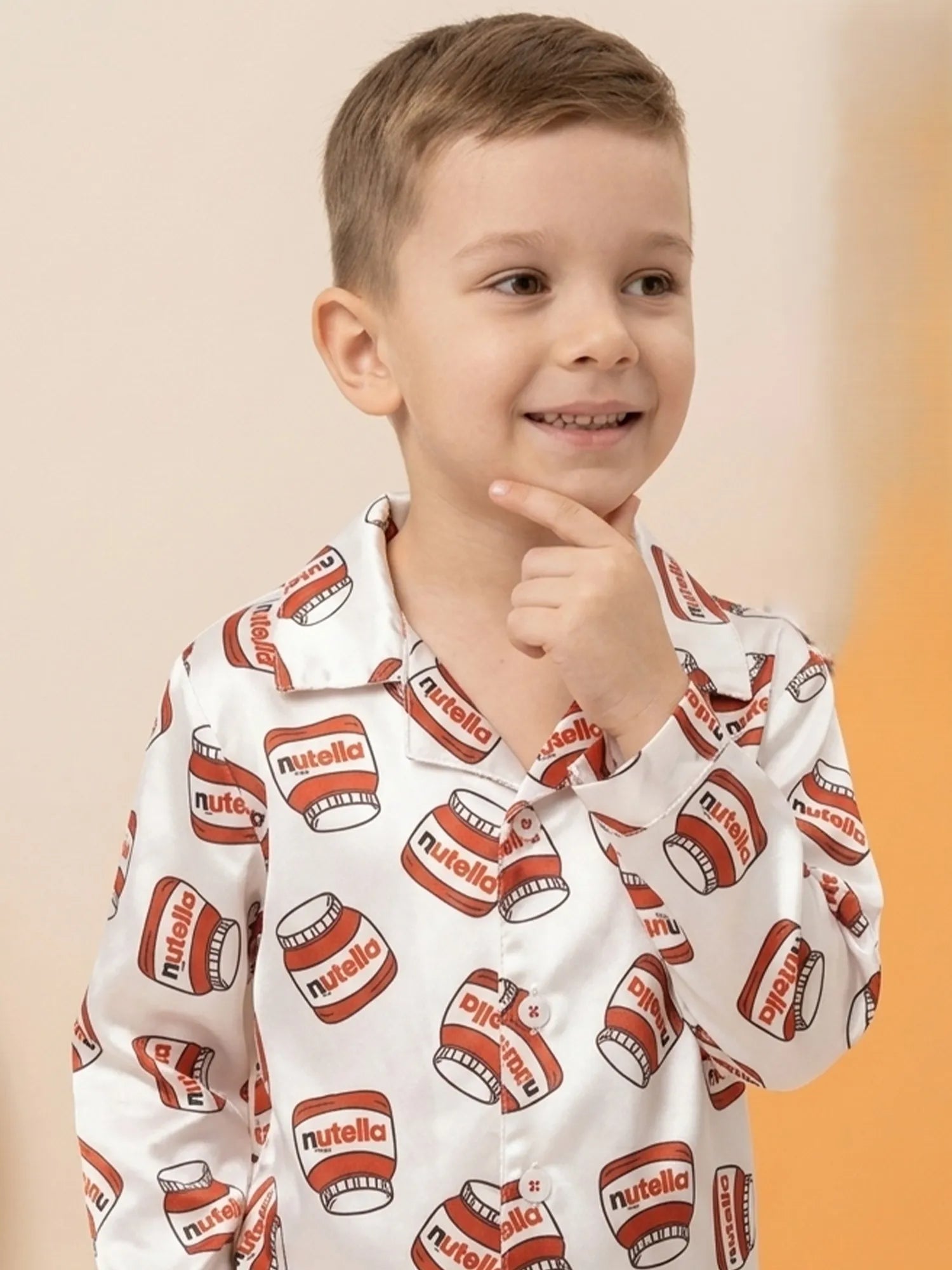 Kids' Satin Nutella Print Night Suit – White & Red