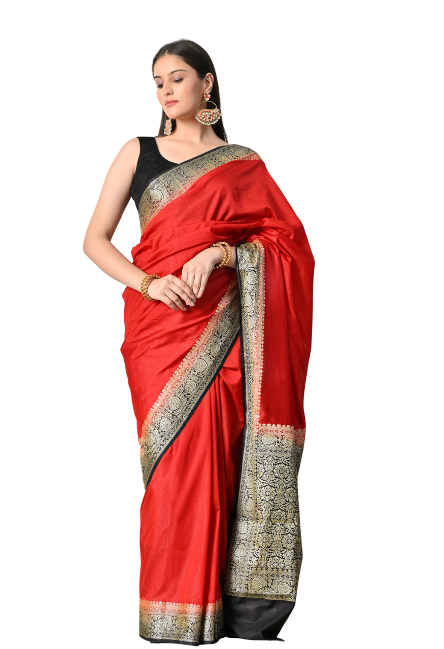 The Weavers Shop By Raavi Banarasi Silk Saree - Brunt Red