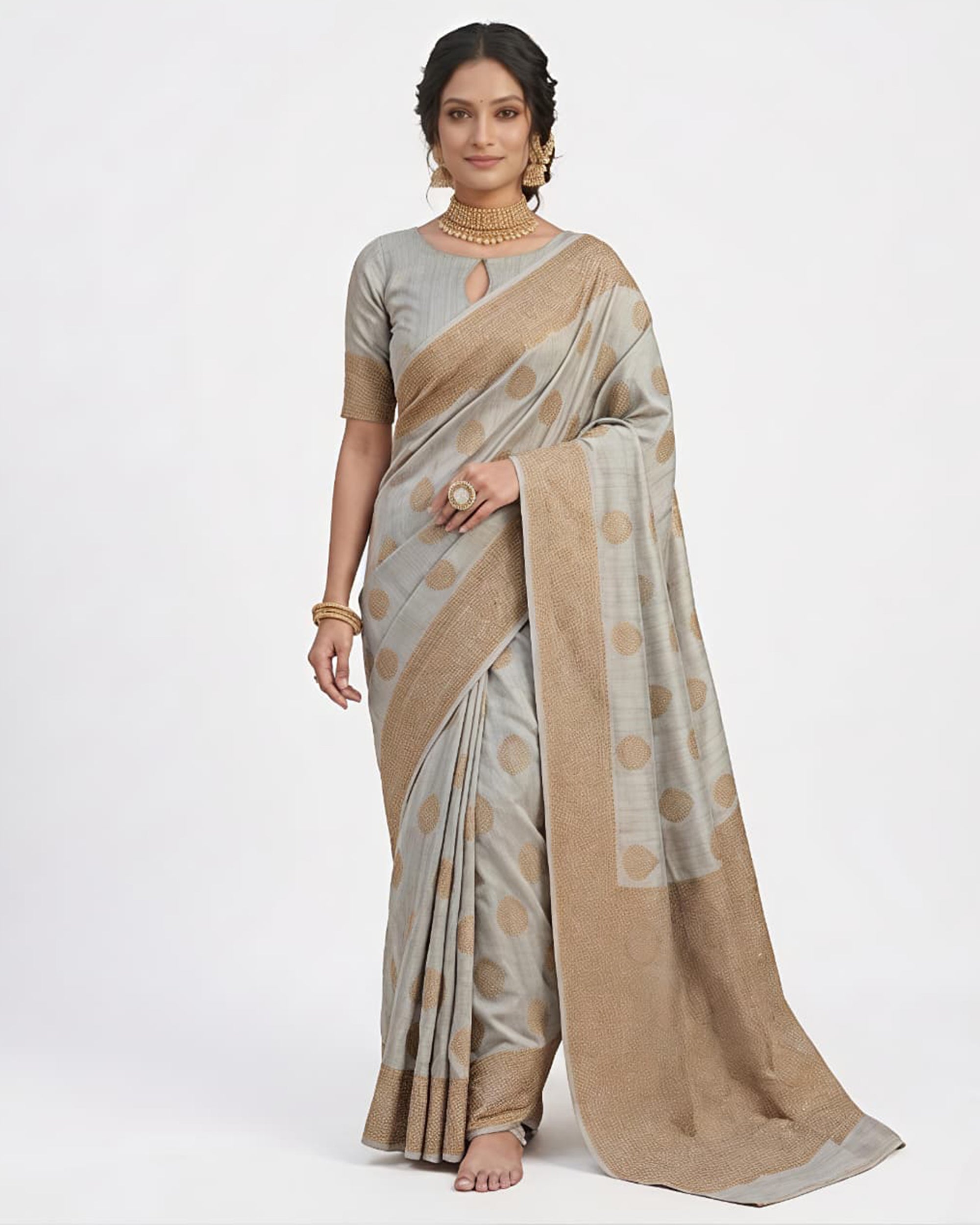 Silk Blend Woven Design Zari Banarasi Saree with Blouse Piece