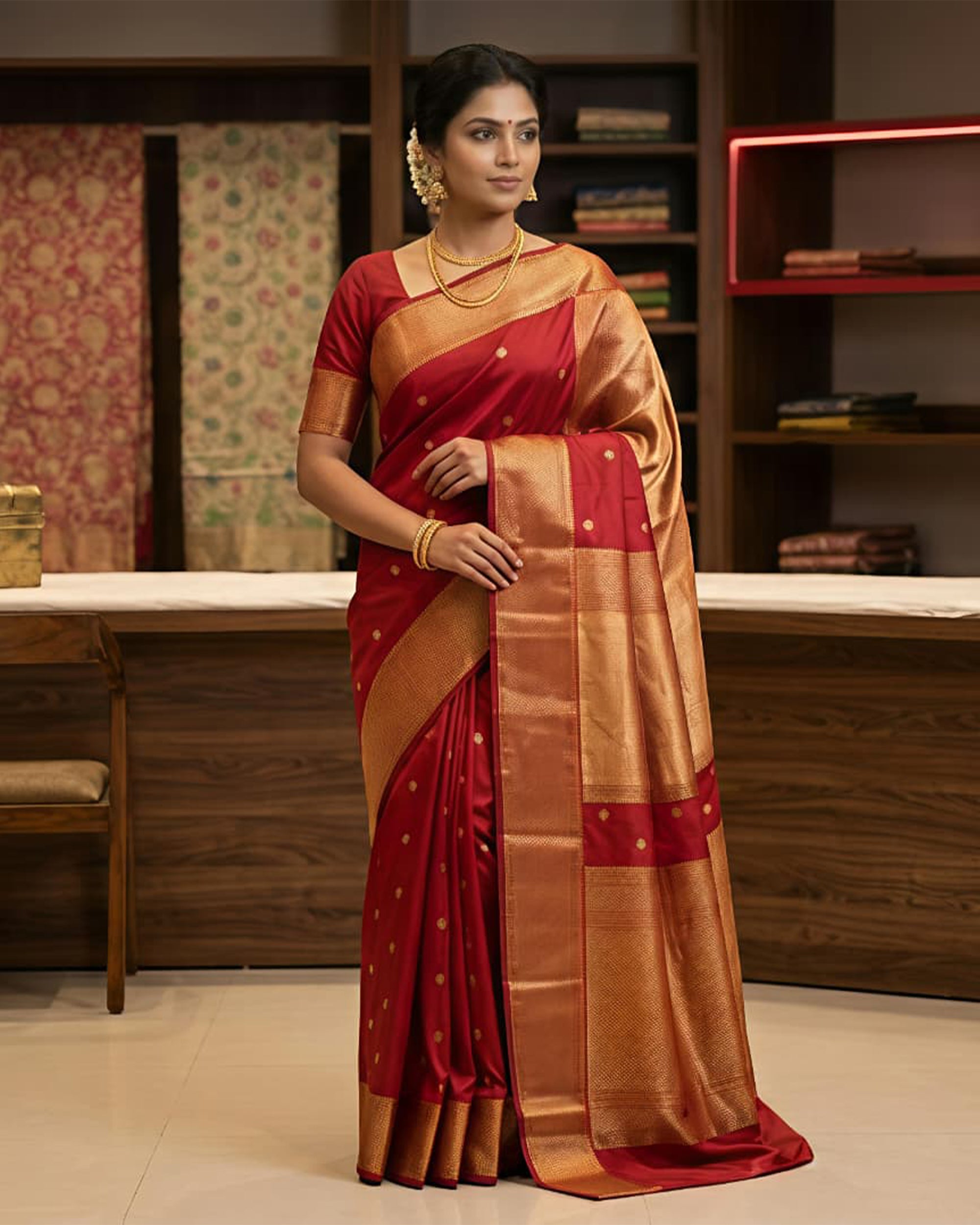 Women Red & Gold-Toned Woven Design Art Silk Kanjeevaram Saree