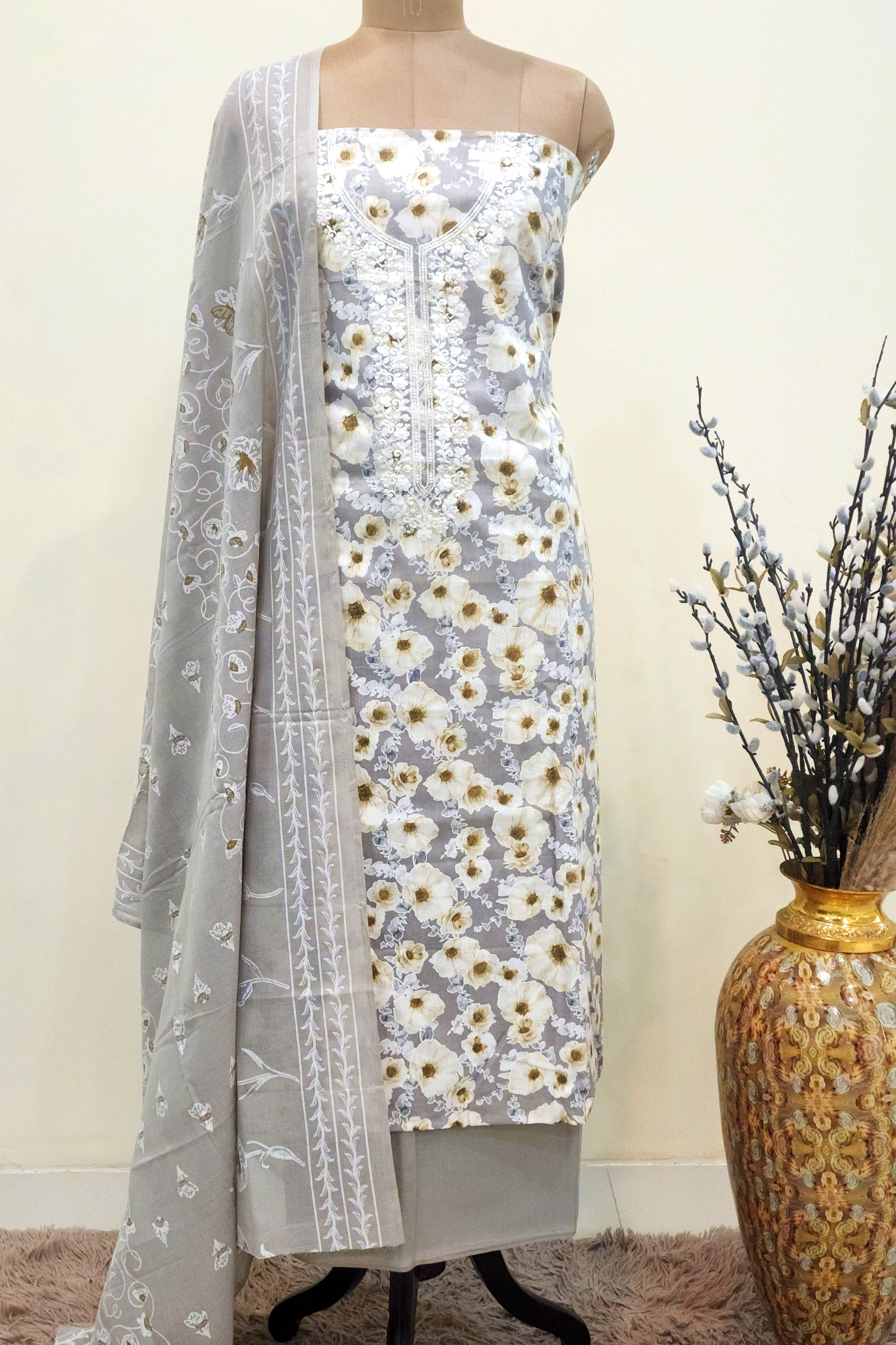 Women's Pure Cotton All-Over Floral Print Unstitched Suit