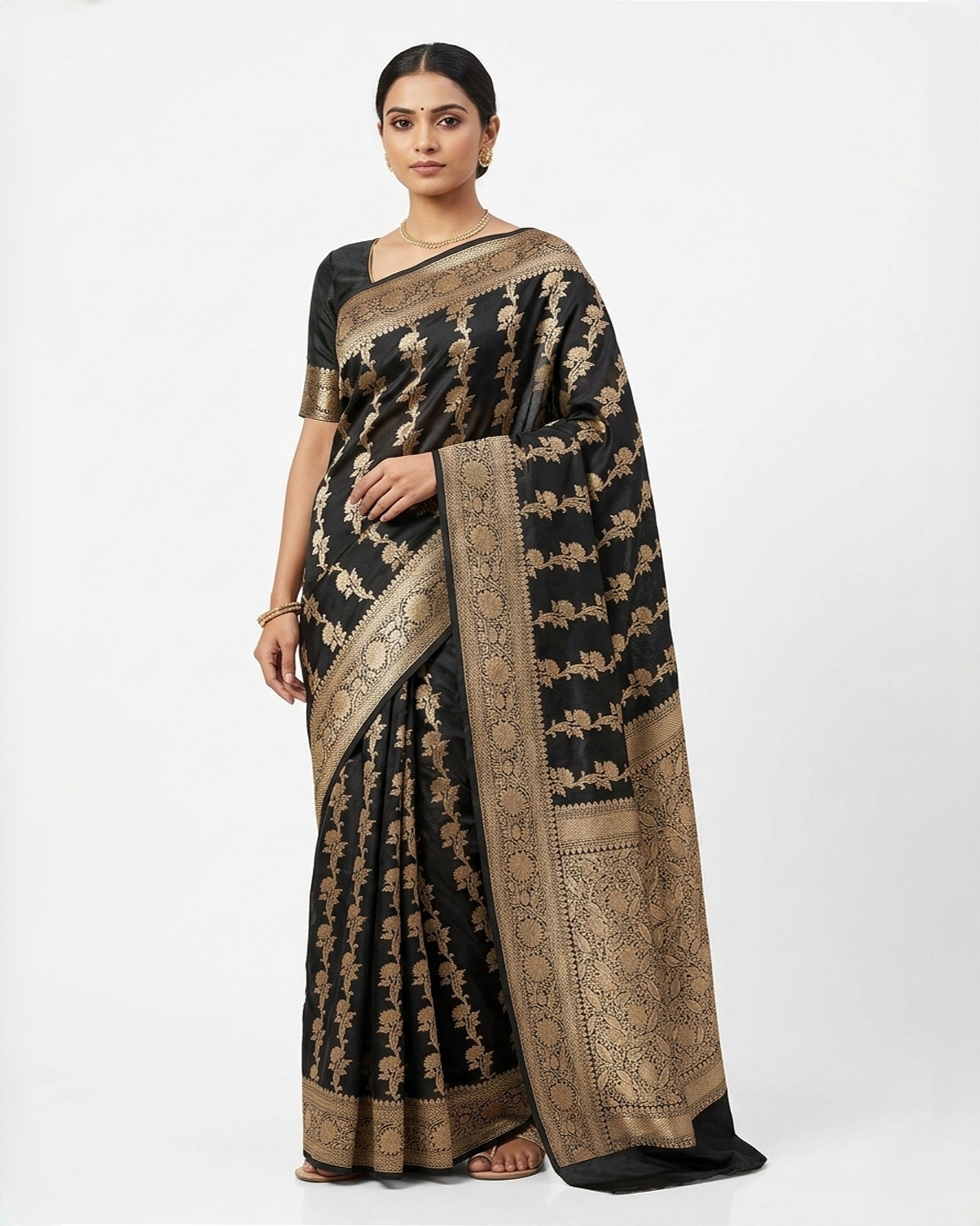 Ethnic Motifs Woven Design Zari Silk Blend Banarasi Saree