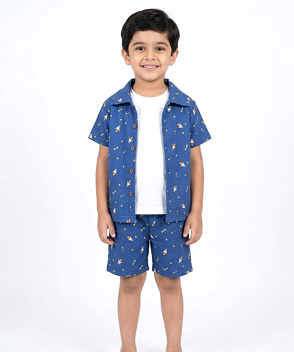 Boys' 3-Piece Rocket Print Poly-Knit Baba Suit