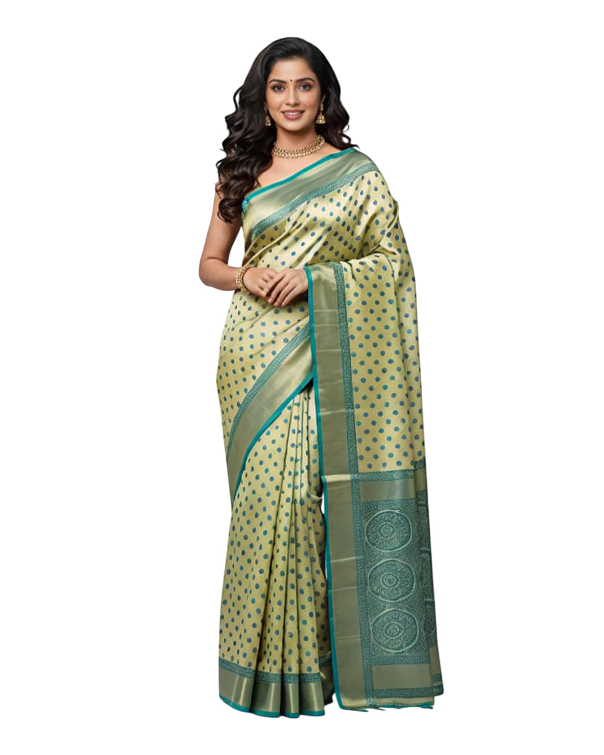 Women Pista Green & Teal Blue Woven Design Zari Kanjeevaram Silk Blend Saree