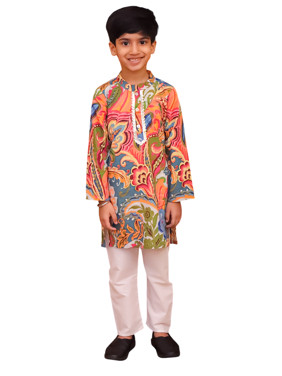 Boys' Cotton Multi-Color Printed Kurta Pajama Set | Ethnic Wear for Festivals, Weddings & Parties | 2-Piece Traditional Outfit