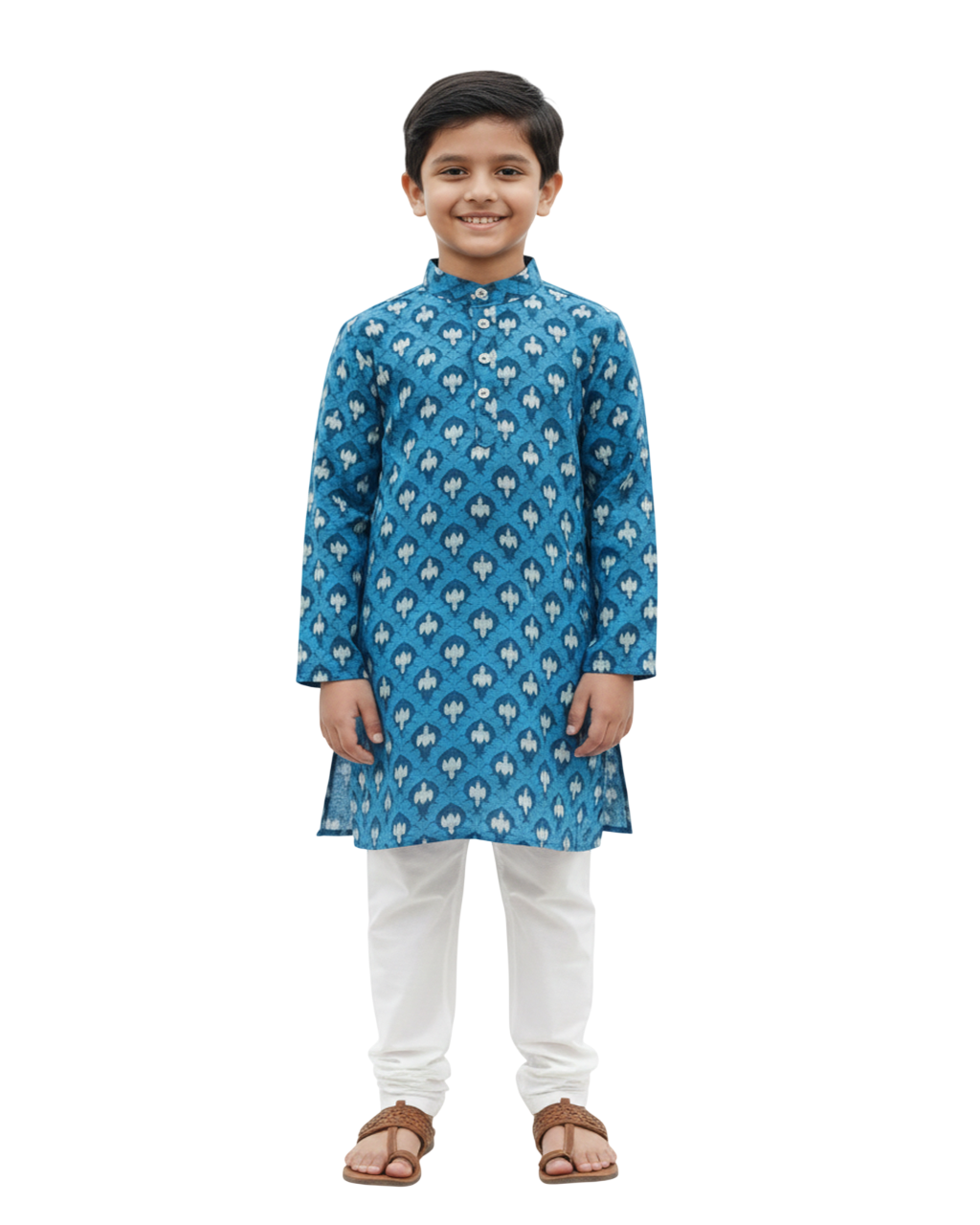 Boys' Cotton Printed Kurta with Pajama Set – Traditional Ethnic Wear for Festivals, Weddings, and Parties (Blue)