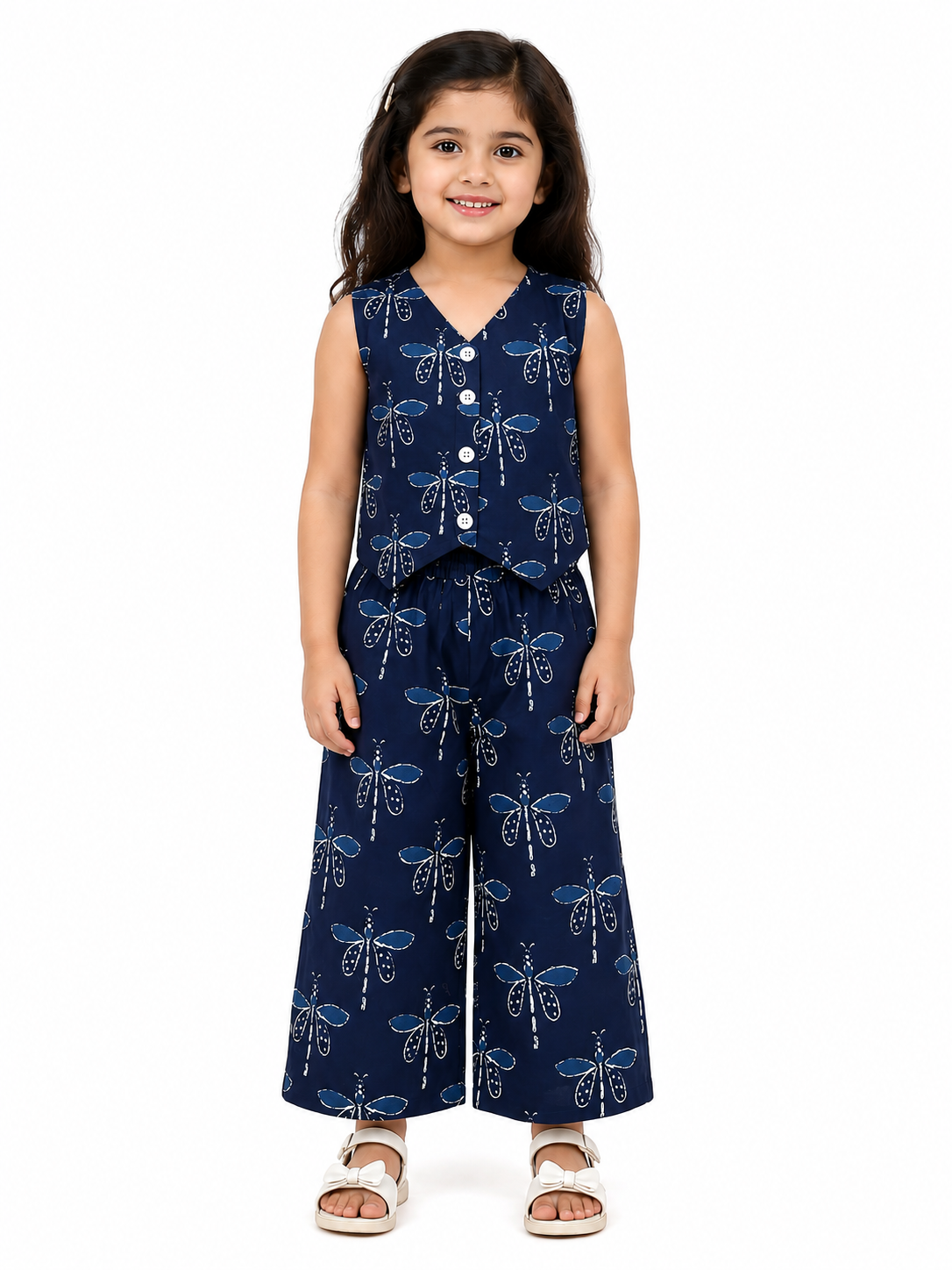 Girls Pure Cotton Floral and Paisley Printed Vest Style Crop Top with Wide-Leg Trousers Co-Ord Set