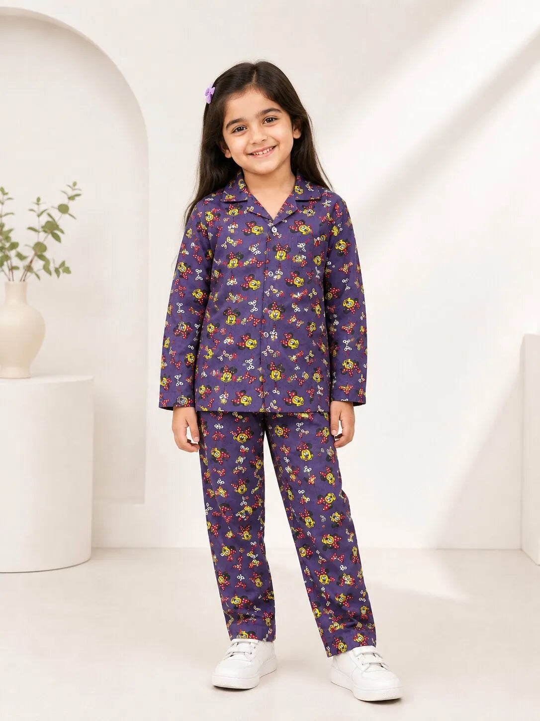 Kids' Pure Cotton Mauve Purple Character Print Night Suit