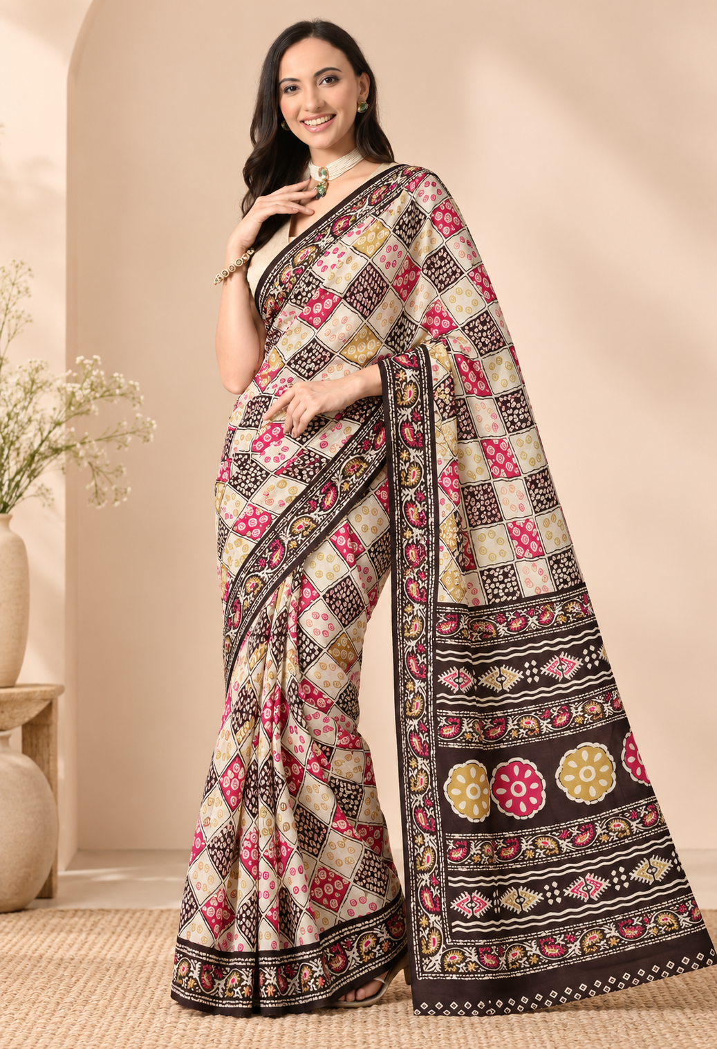 Elegant Multicolour Traditional Printed Saree with Intricate Floral Pallu