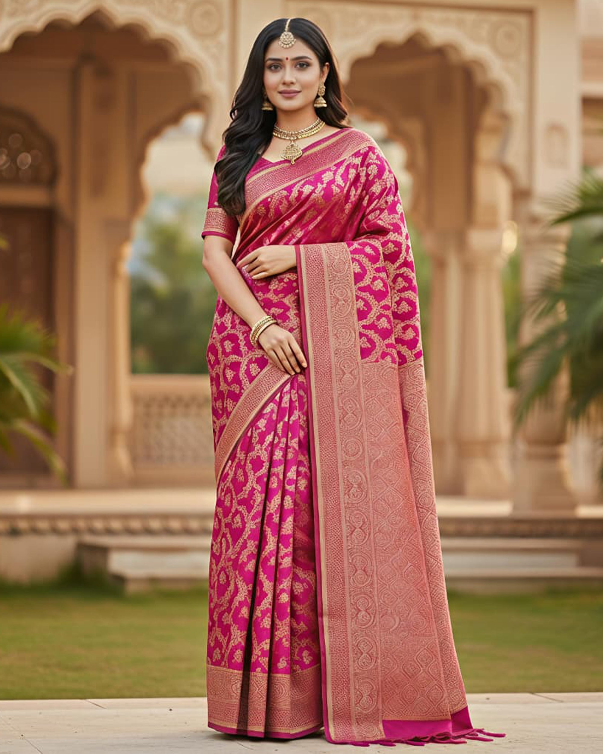 Ethnic Art Silk Woven Design Banarasi Style Saree with Blouse Piece