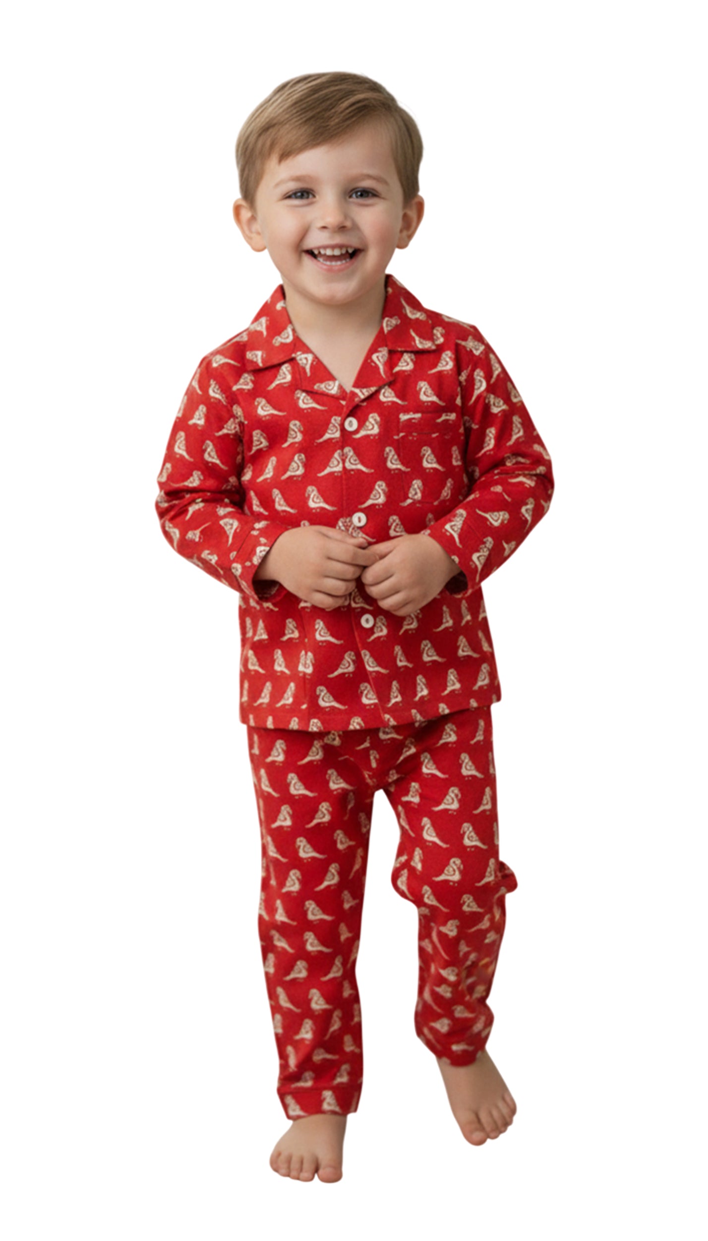 Boys Red & White Bird Print Cotton Night Suit