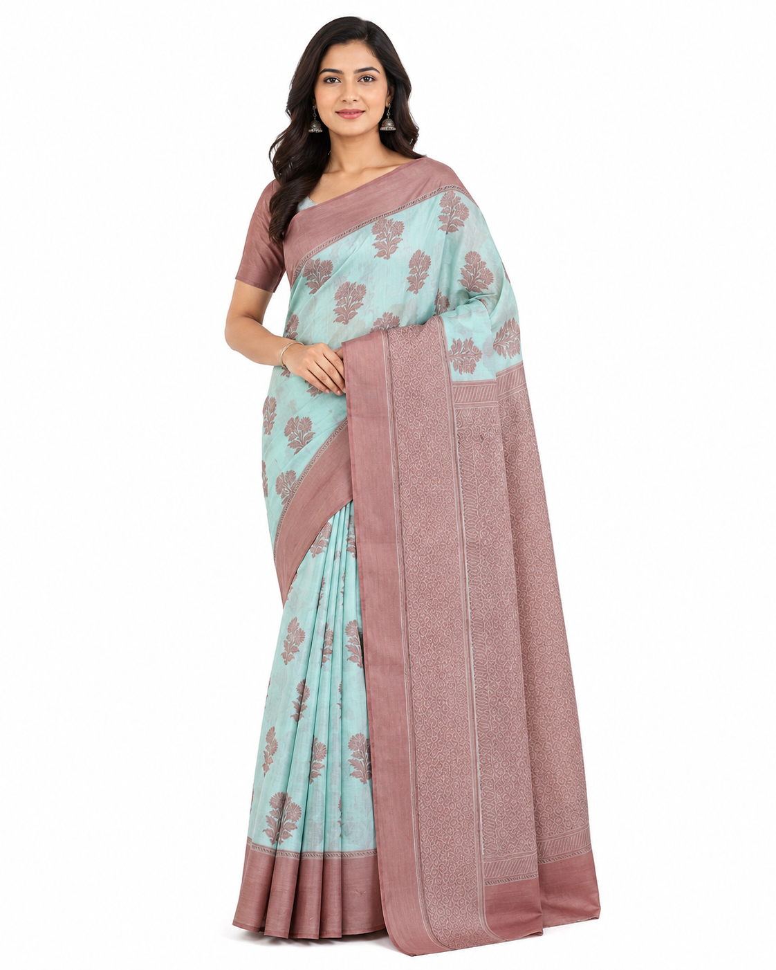 Steel Blue & Silver-Toned Woven Design Banarasi Saree