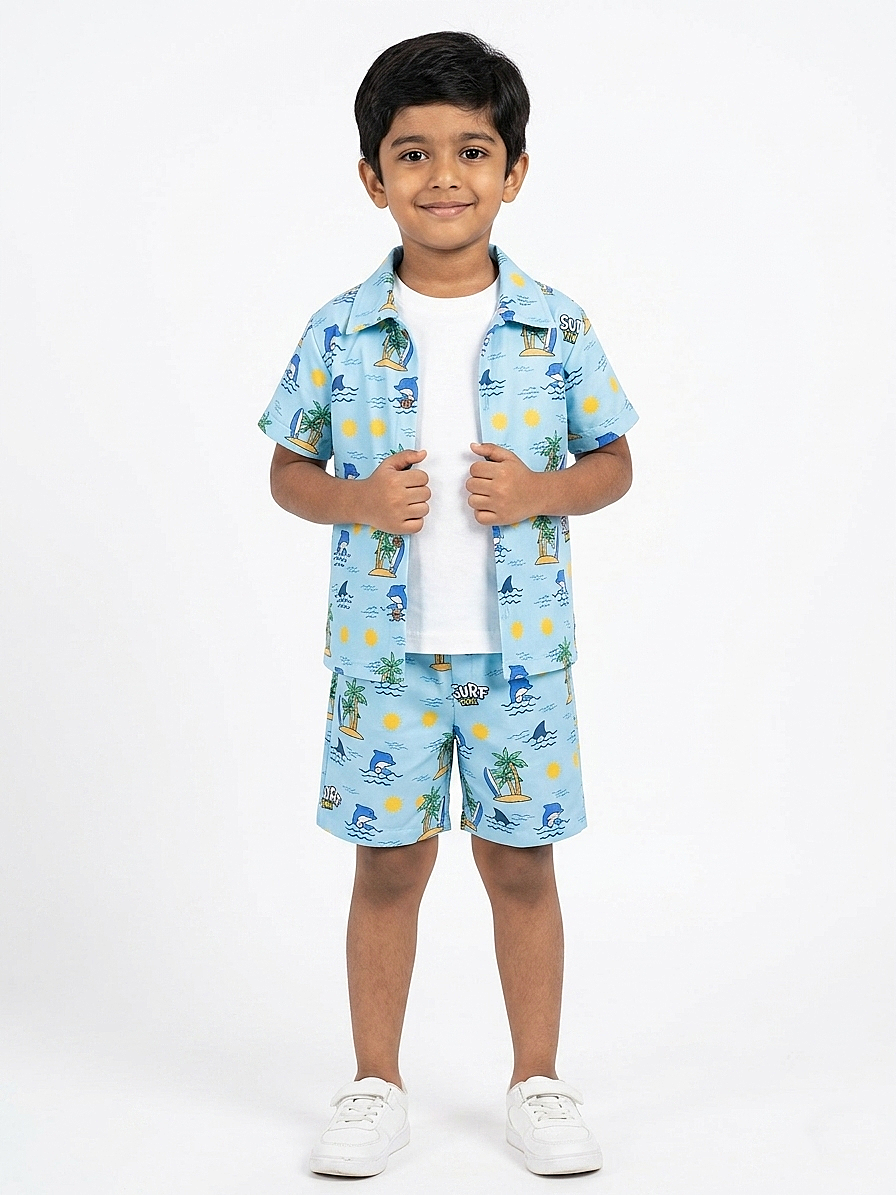 Boys' Tropical Surf & Beach Print Poly-Knit Baba Suit
