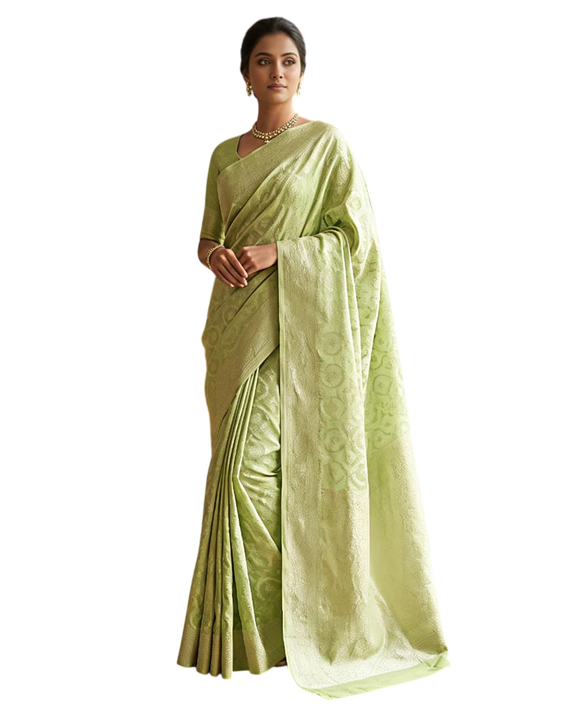 Lime Green Ethnic Motifs Woven Design Saree