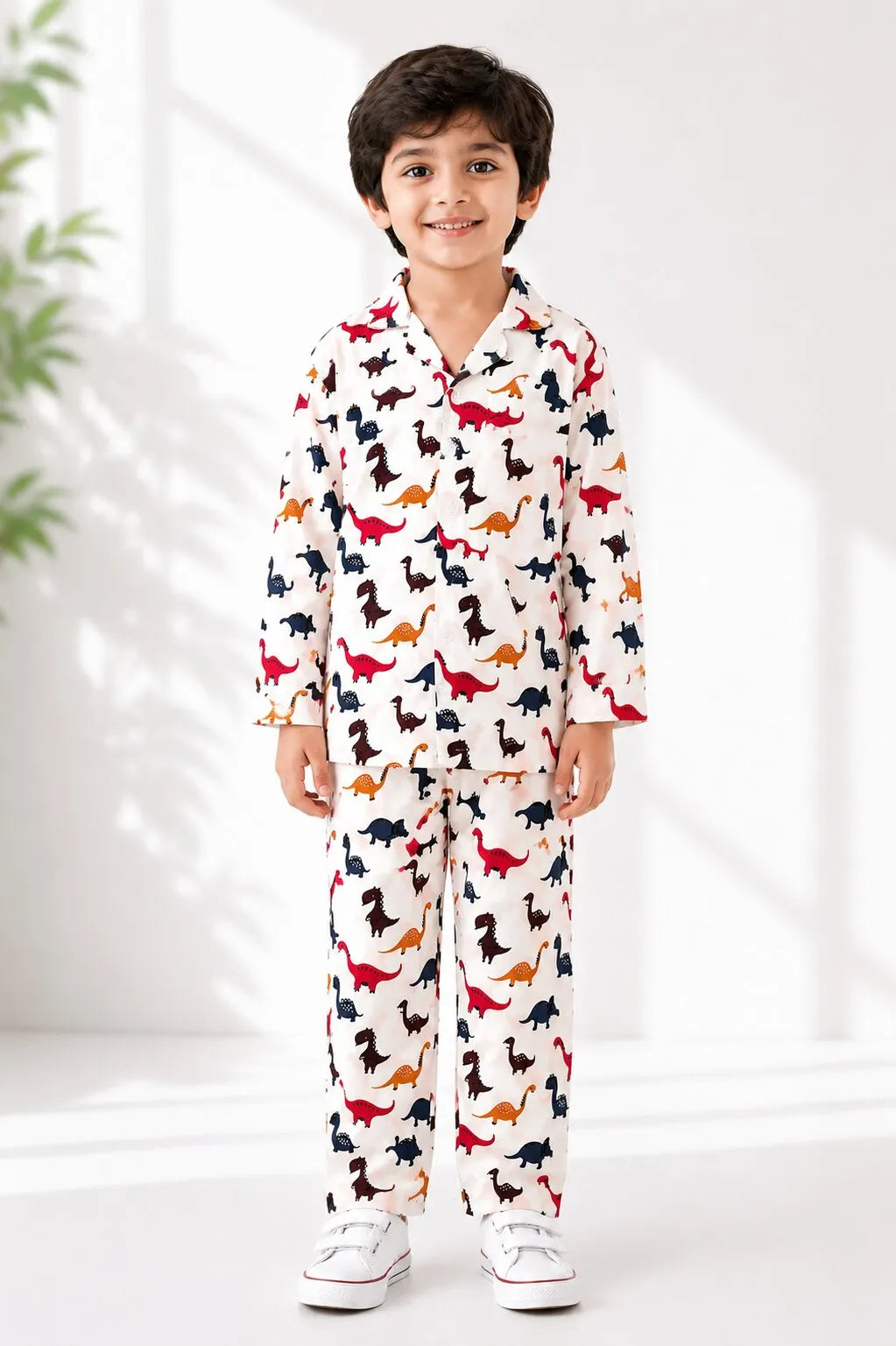 Kids Boys Full Sleeve Collared Pure Cotton Night Suit | Printed Pajama Set | Sleepwear for Kids Boys