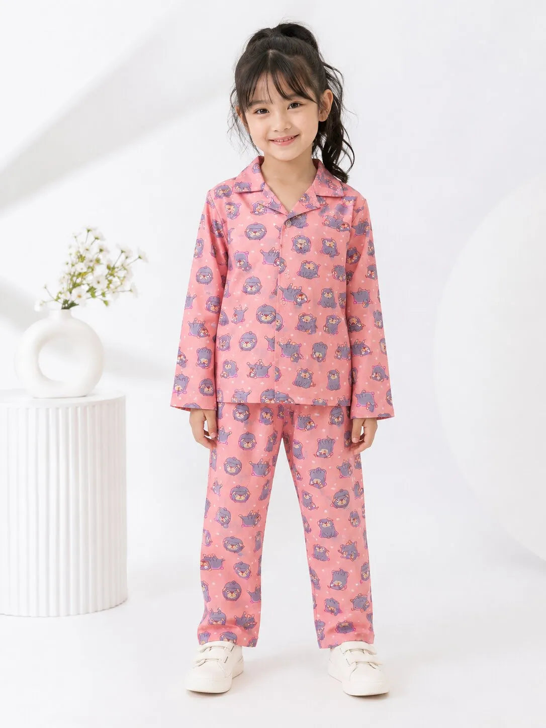 Kids' Pure Cotton Soft Pink Puppy Print  Night Suit
