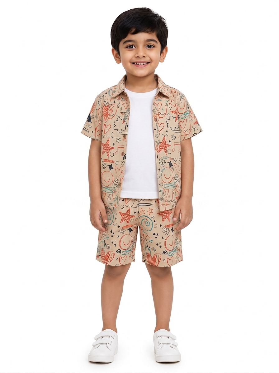 Boys' Whimsical Doodle Print Poly-Knit Baba Suit