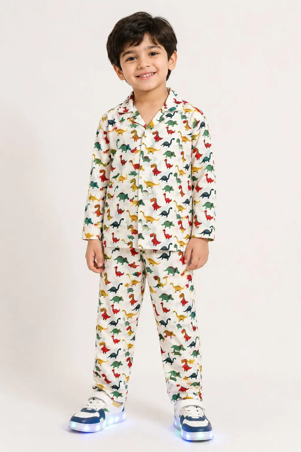 Kids' Dinosaur Print Cotton Night Suit