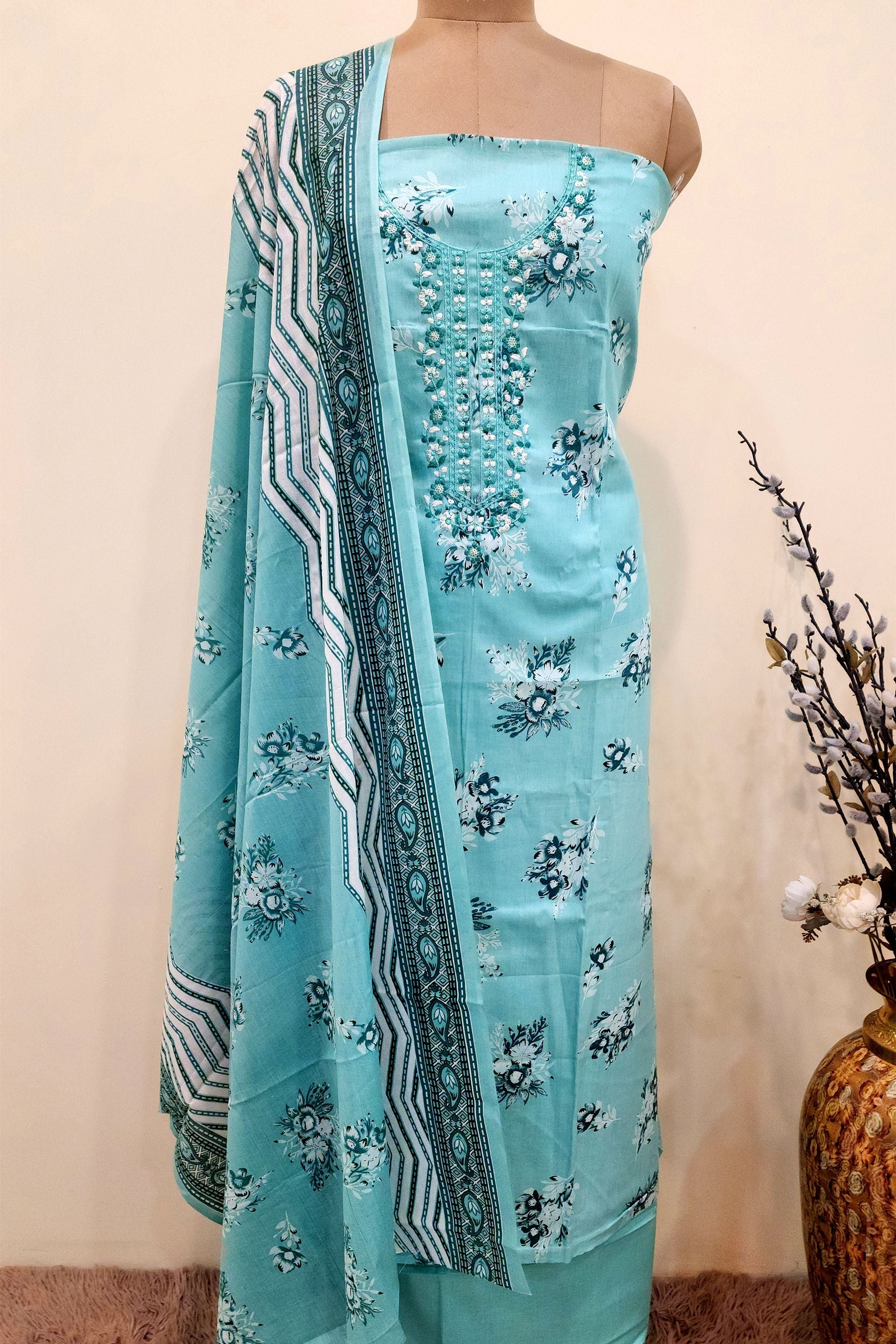 Women's Pure Cotton Floral Print Unstitched Suit Set
