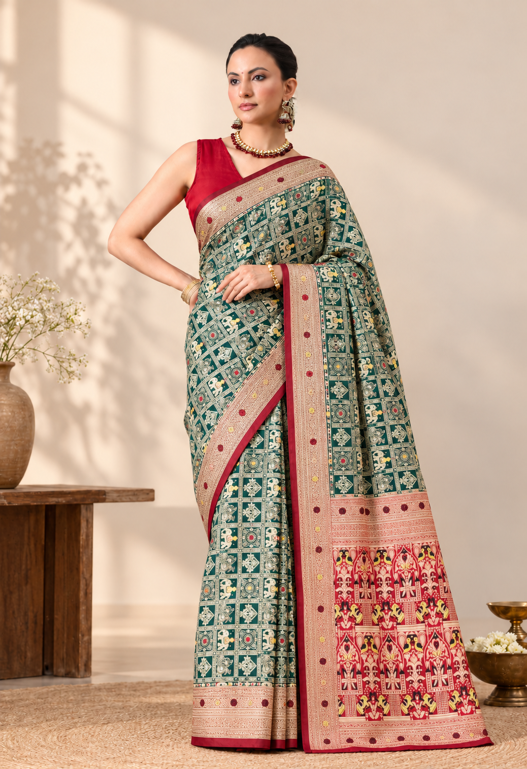 Elegant Multicolour Silk Blend Saree with Intricate Traditional Print