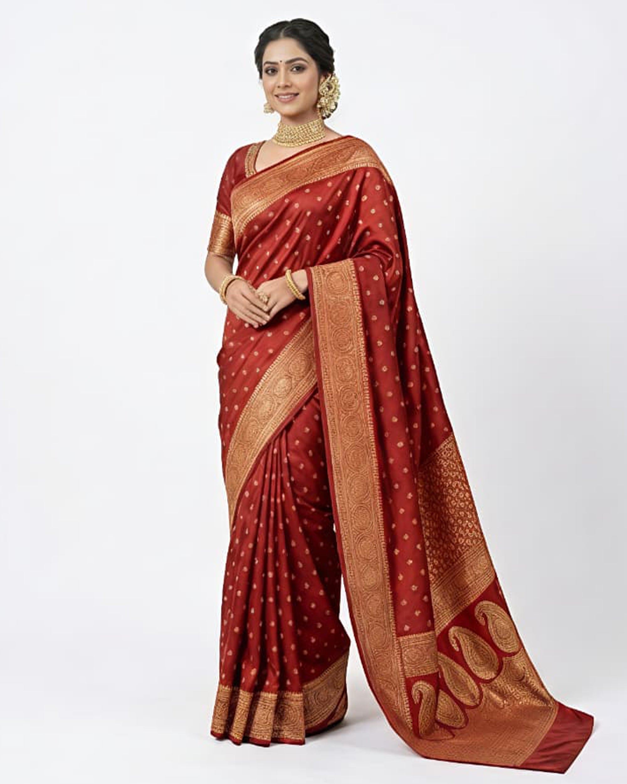 Women Maroon & Gold-Toned Ethnic Motifs Banarasi Art Silk Saree