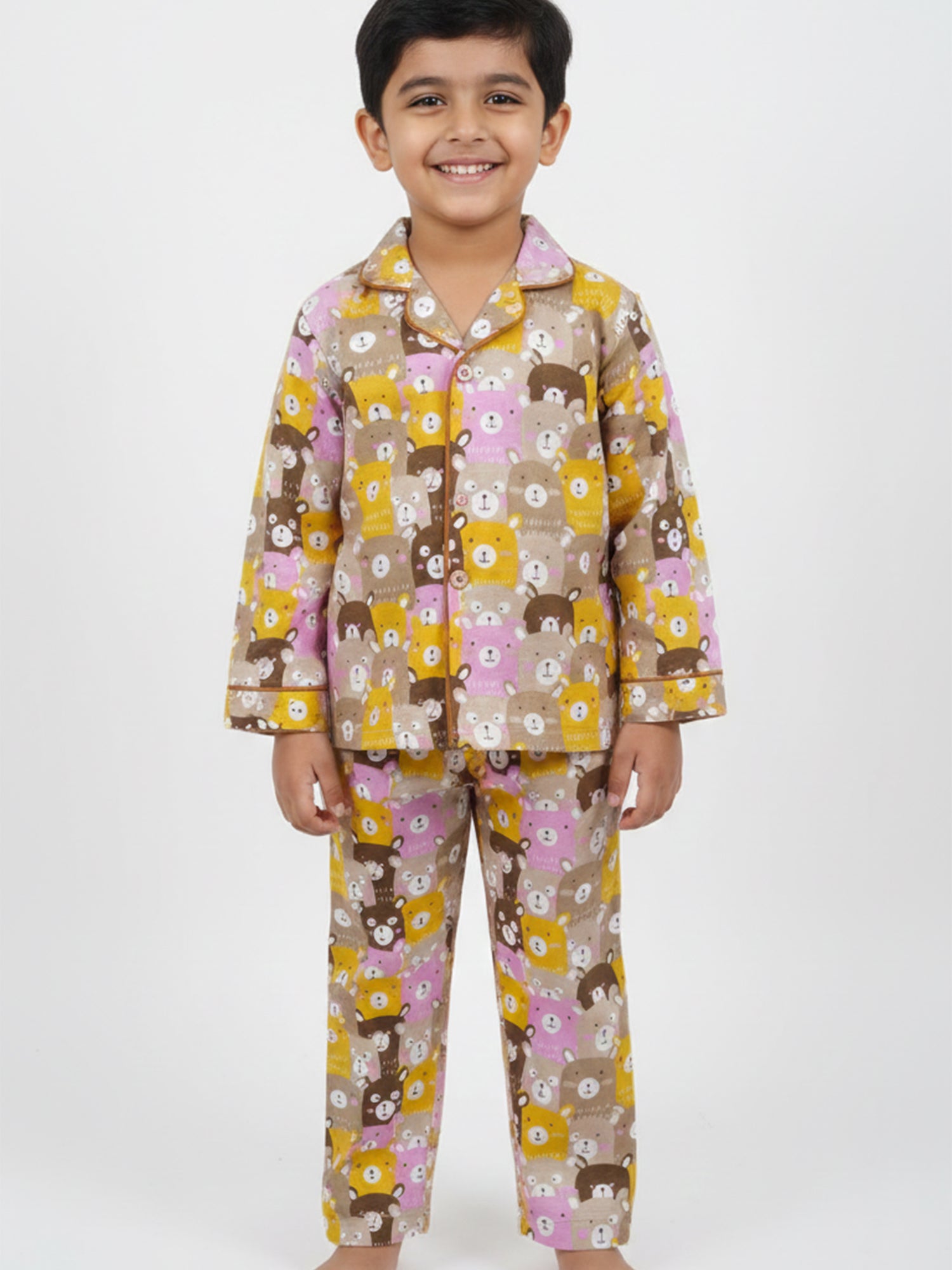 Kids Boys Full Sleeve Collared Pure Cotton Night Suit