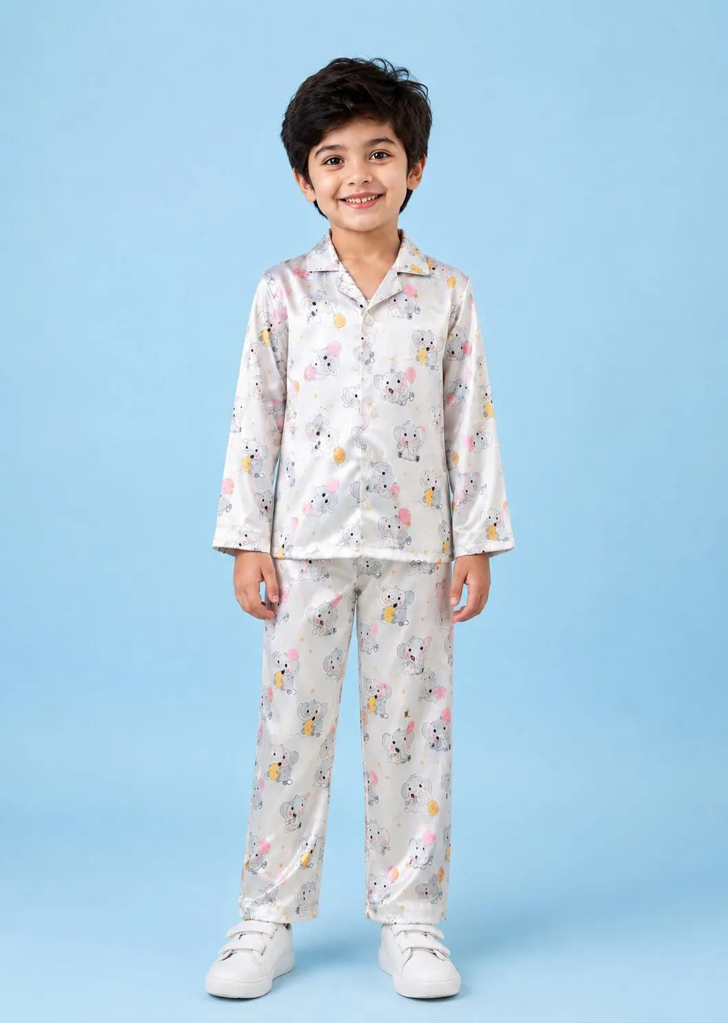 Kids' Satin Elephant & Balloon Print Night Suit