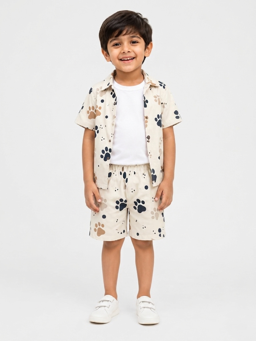 Boys' Playful Paw Print Poly-Knit Baba Suit