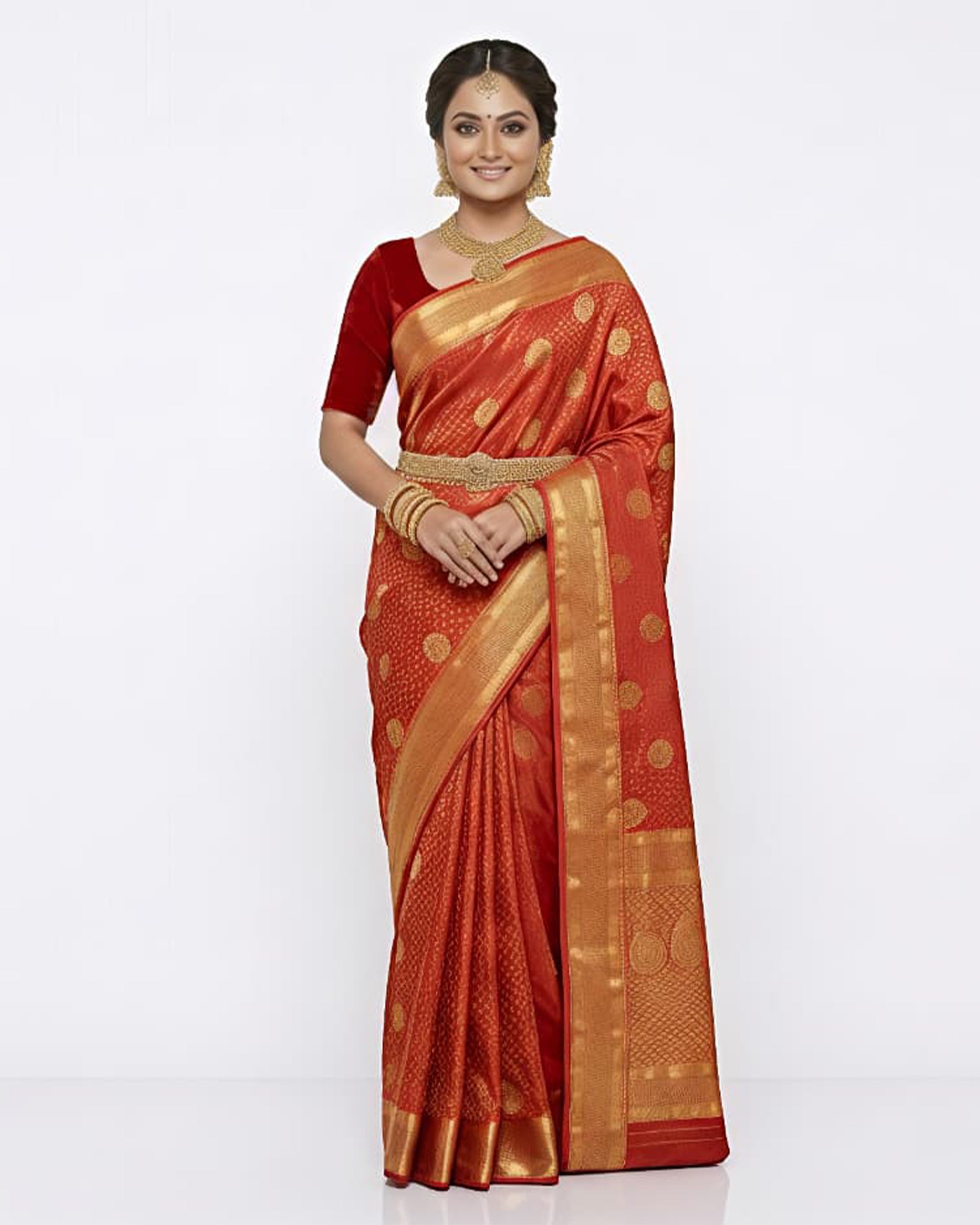 Women Red & Gold-Toned Ethnic Motifs Art Silk Kanjeevaram Saree
