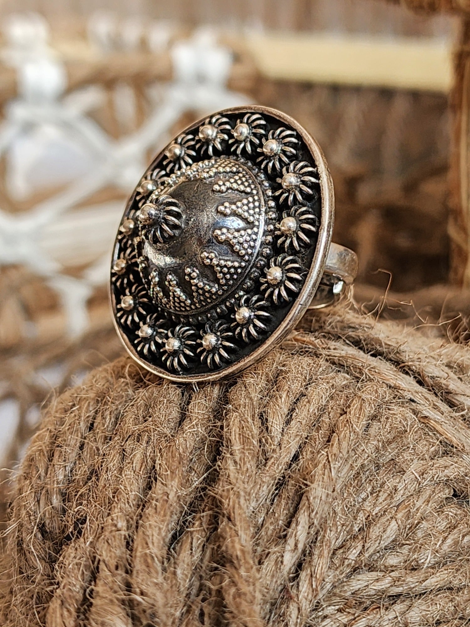 Janki Cocktail Real Silver Ring