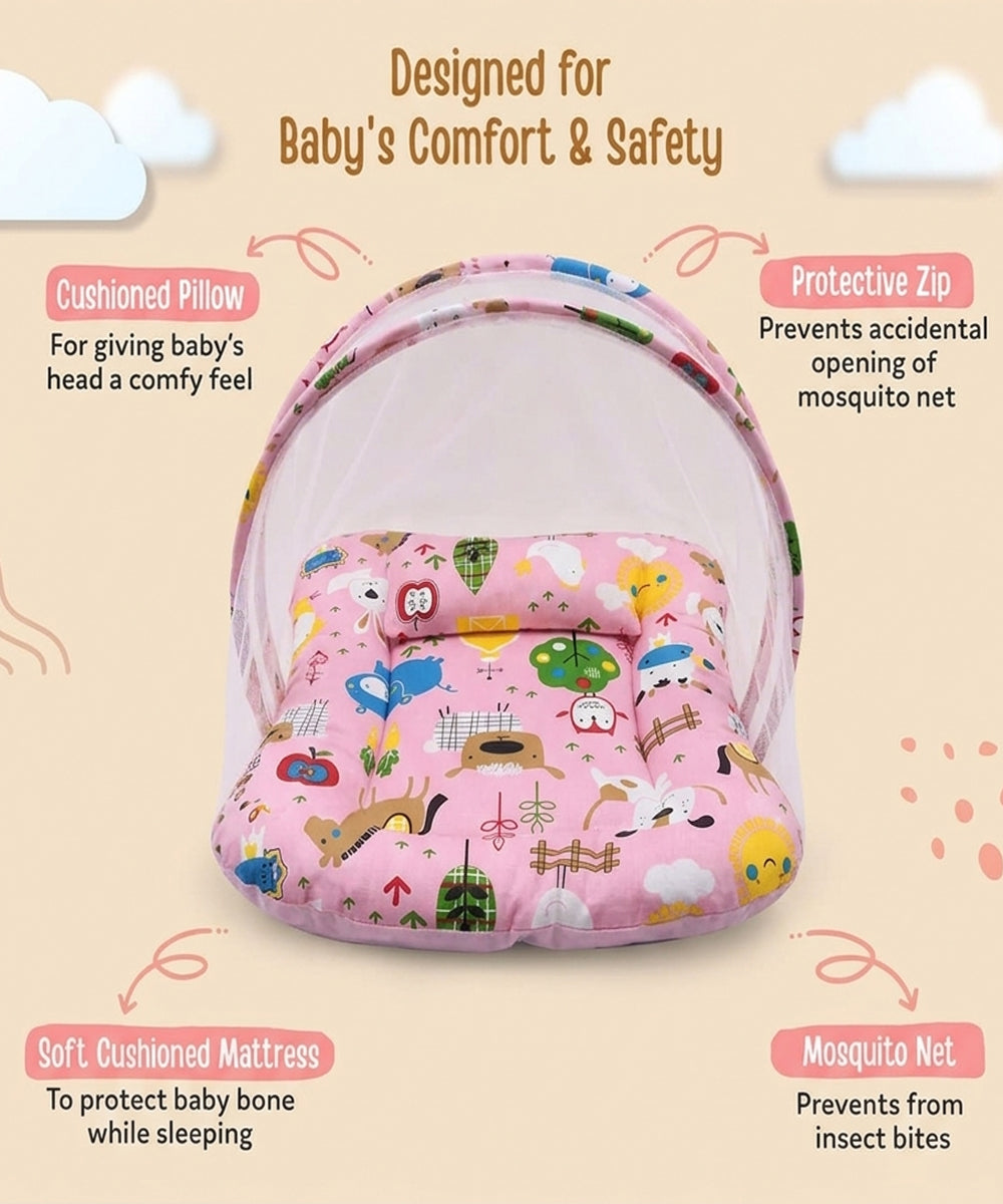 Unisex Pink Printed Cotton Baby Mosquito Net