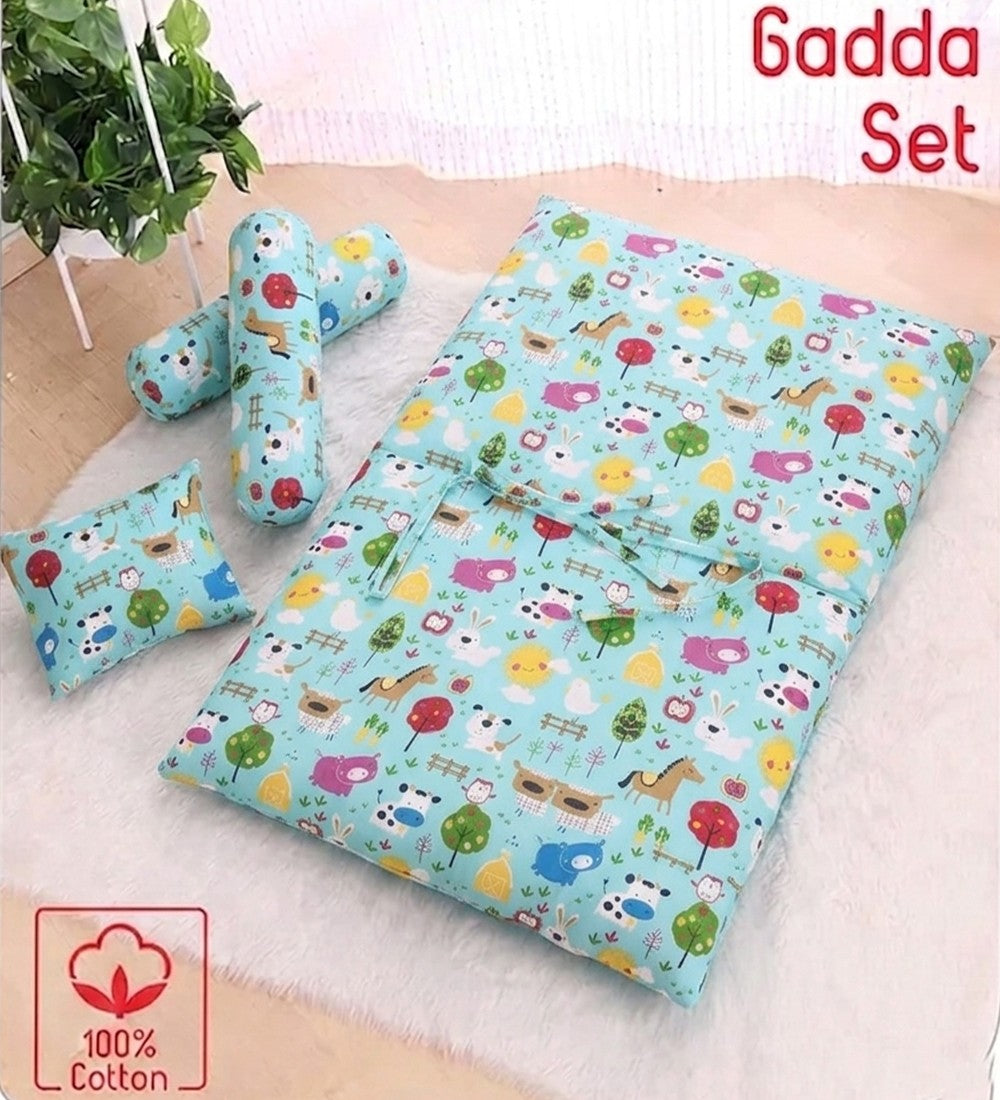 Unisex Green Cotton Printed 4-Piece Baby Bedding Set