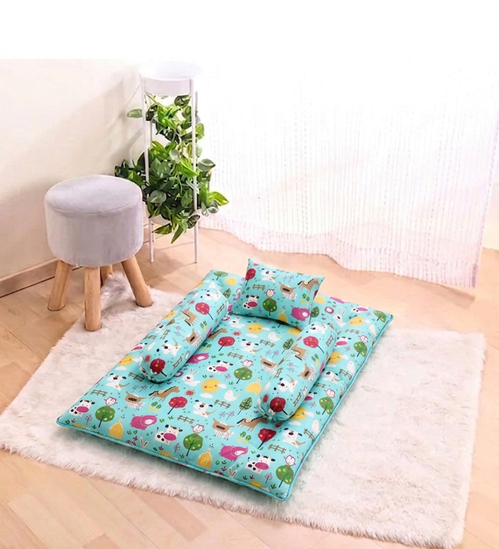 Unisex Green Cotton Printed 4-Piece Baby Bedding Set