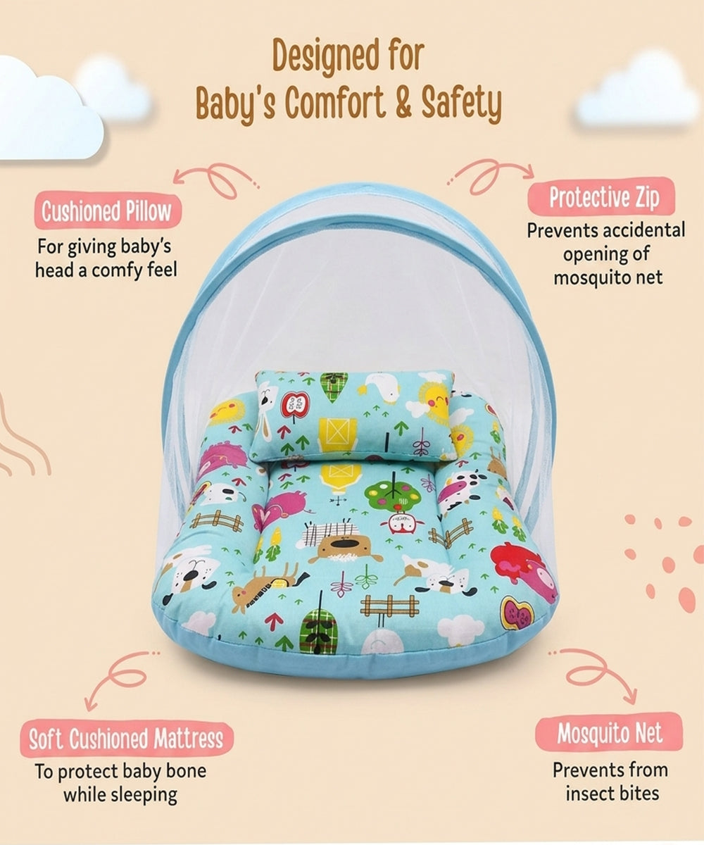 Unisex Green Printed Cotton Baby Mosquito Net