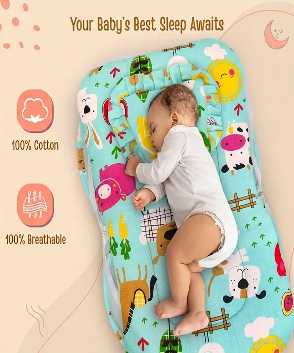 Unisex Green Printed Cotton Baby Mosquito Net